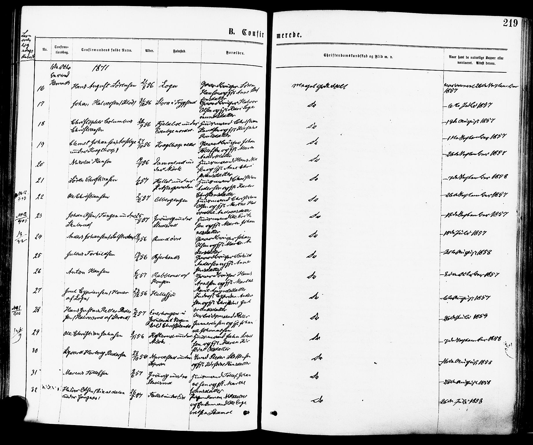 Høland prestekontor Kirkebøker, AV/SAO-A-10346a/F/Fa/L0012.a: Parish register (official) no. I 12A, 1869-1879, p. 219