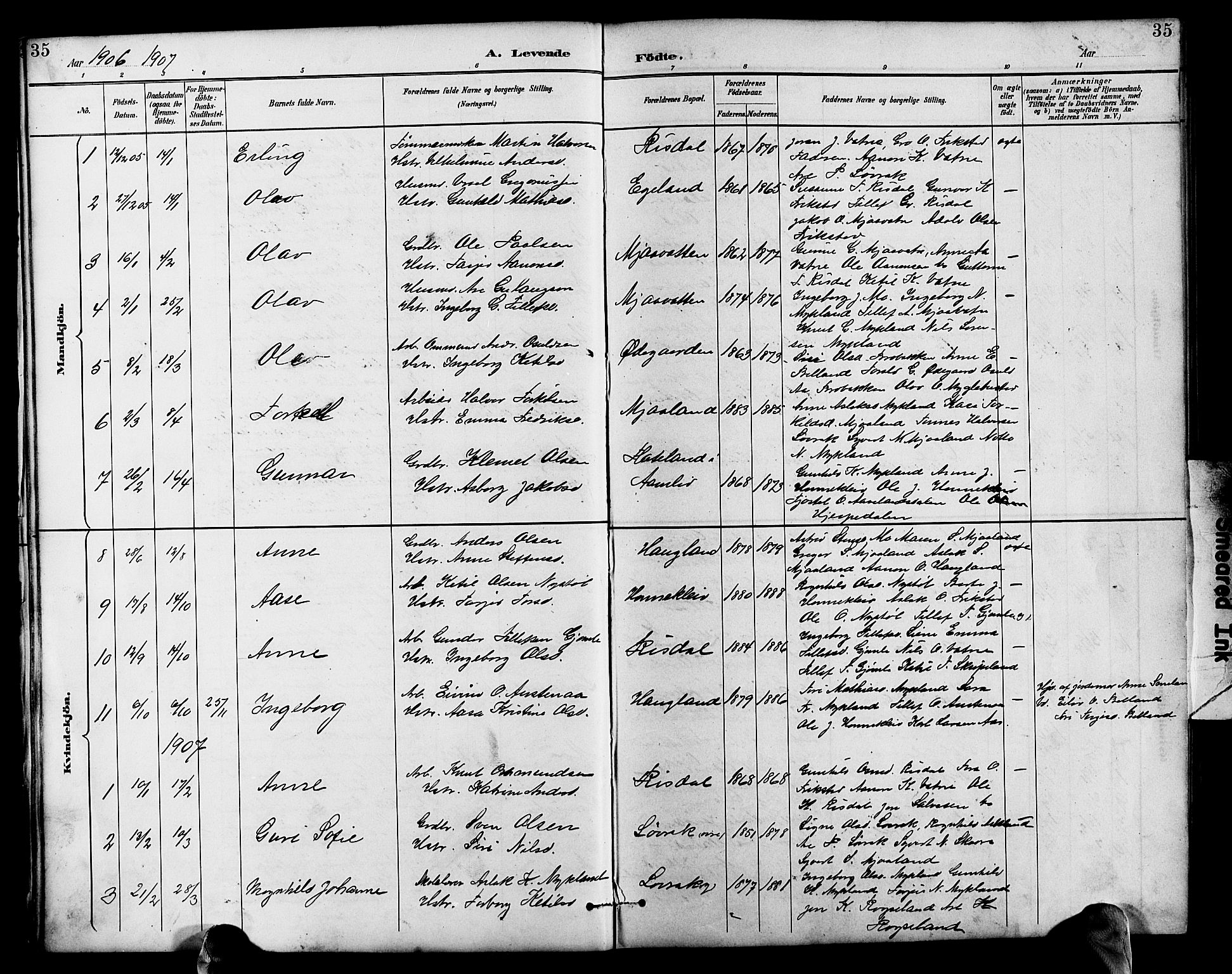 Herefoss sokneprestkontor, AV/SAK-1111-0019/F/Fb/Fbc/L0003: Parish register (copy) no. B 3, 1887-1915, p. 35