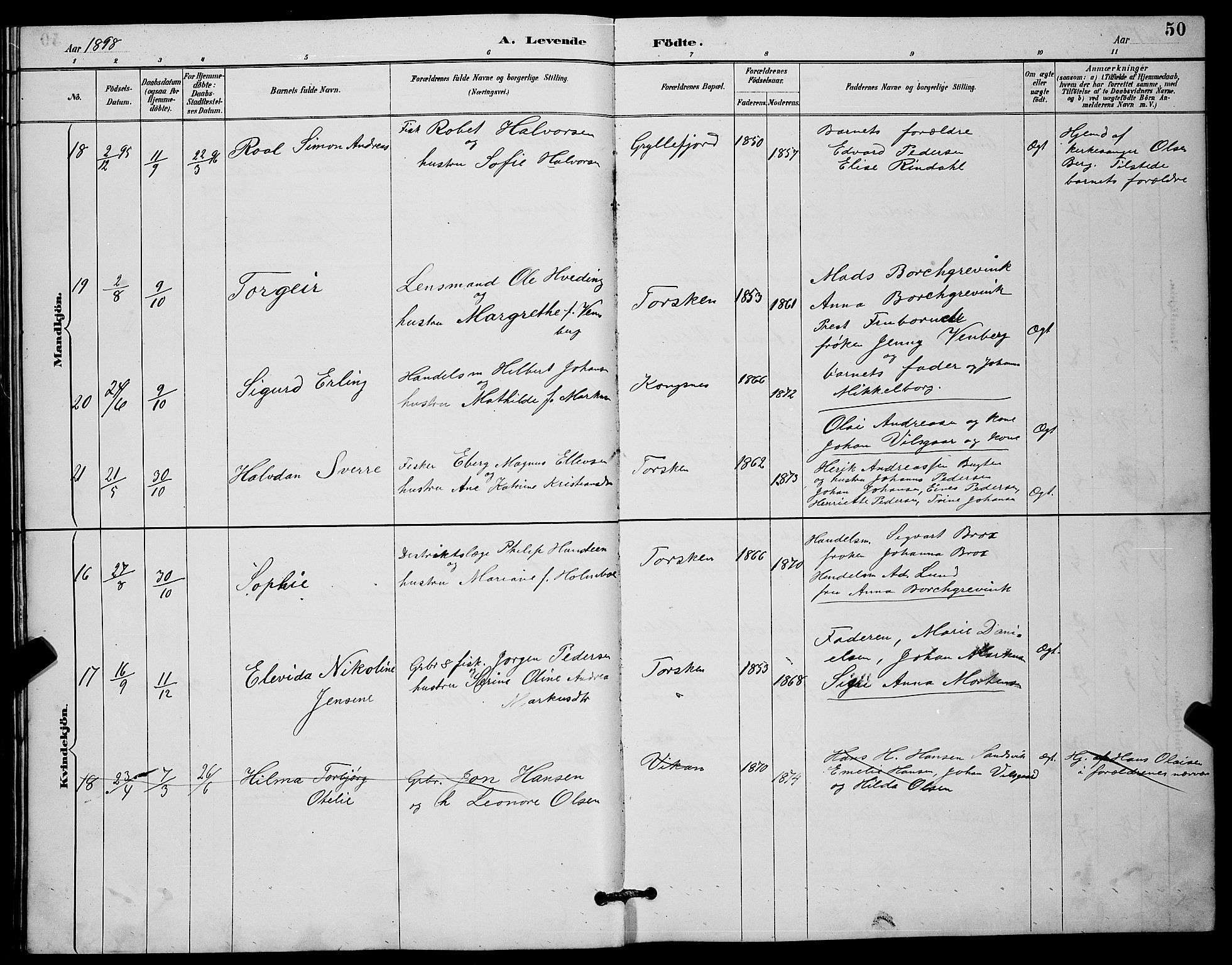 Berg sokneprestkontor, SATØ/S-1318/G/Ga/Gab/L0012klokker: Parish register (copy) no. 12, 1887-1902, p. 50