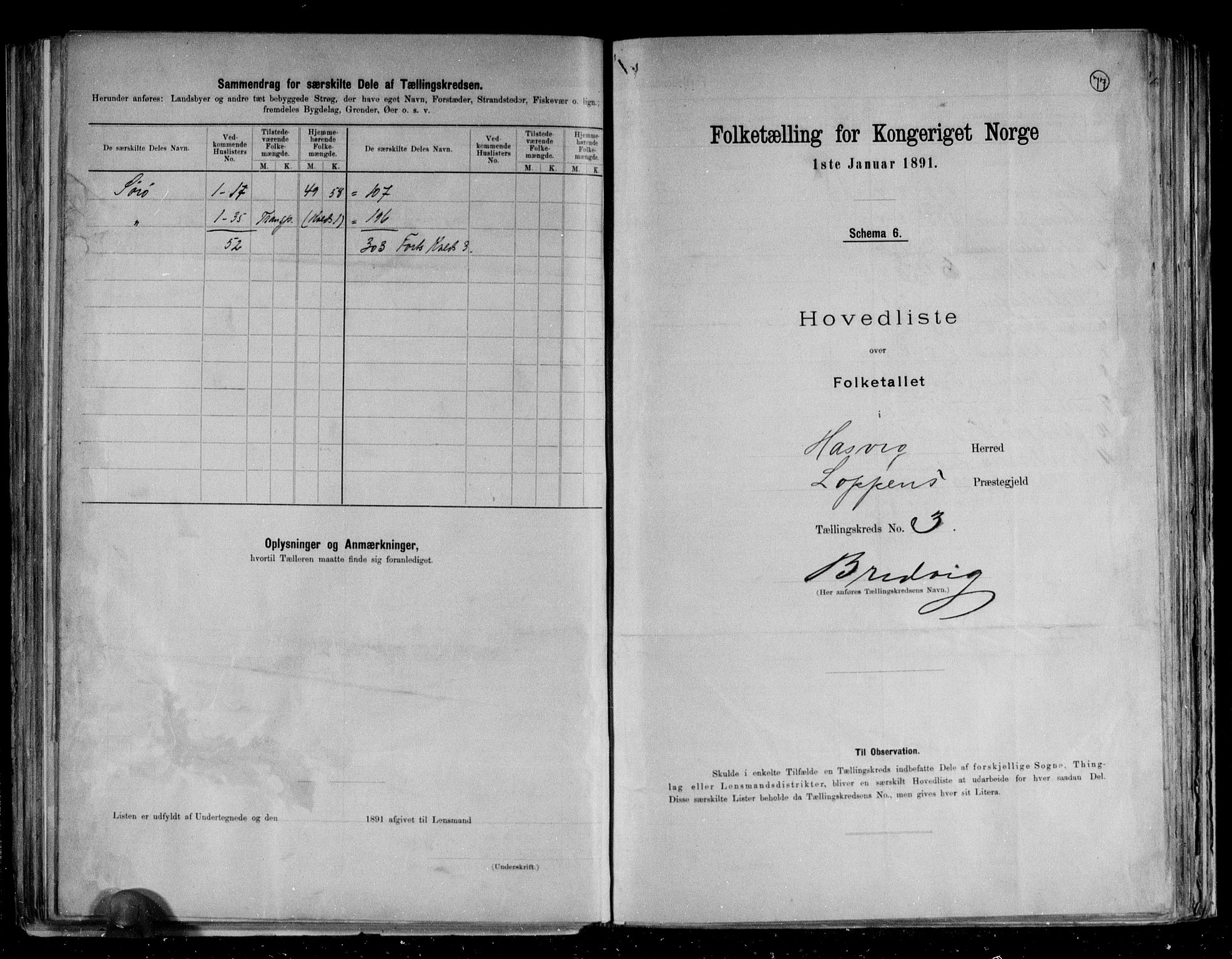 RA, 1891 census for 2015 Hasvik, 1891, p. 9