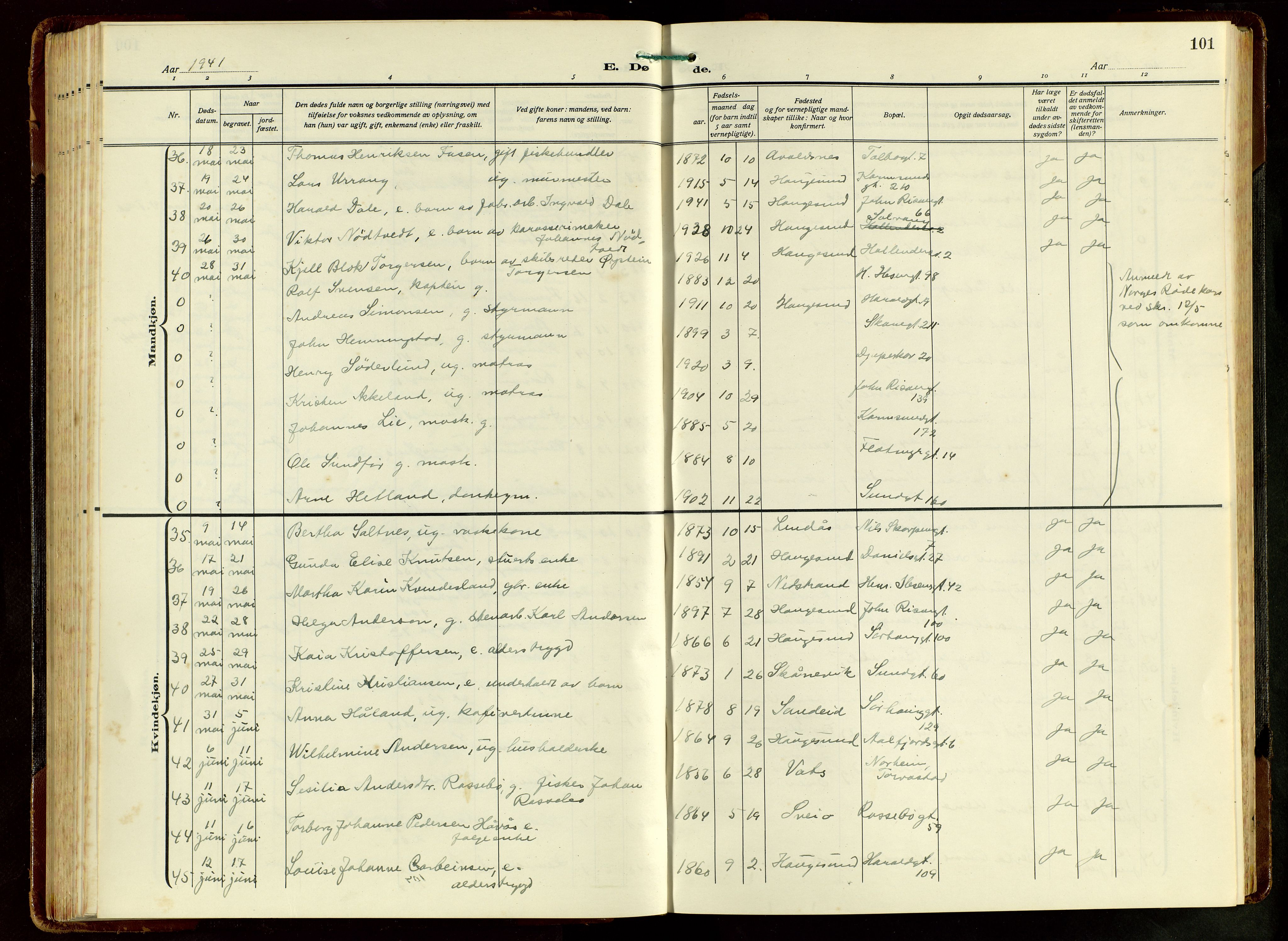 Haugesund sokneprestkontor, AV/SAST-A -101863/H/Ha/Hab/L0012: Parish register (copy) no. B 12, 1930-1958, p. 101