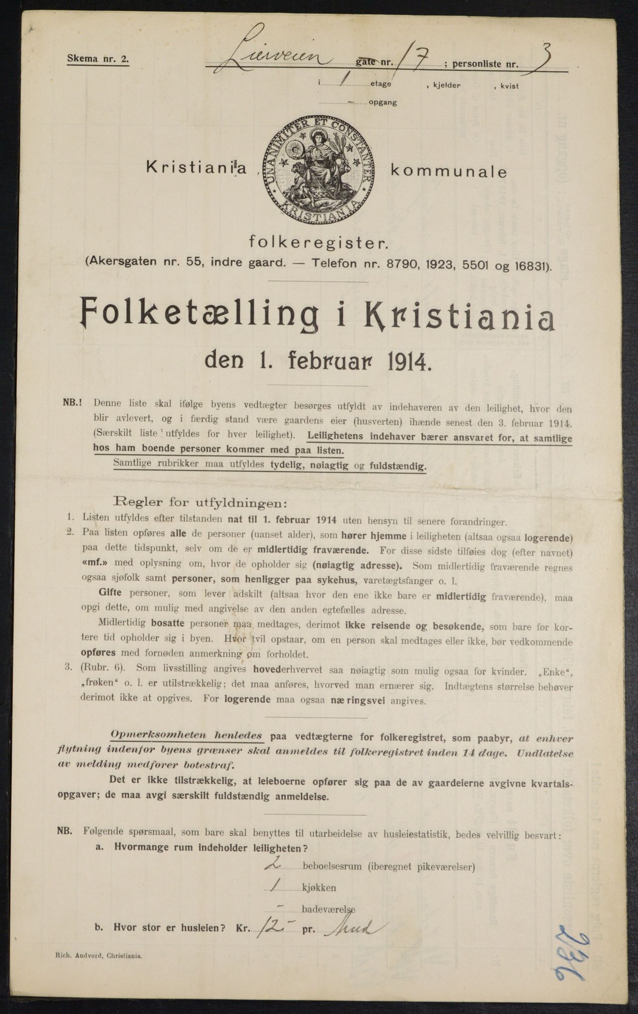 OBA, Municipal Census 1914 for Kristiania, 1914, p. 57440