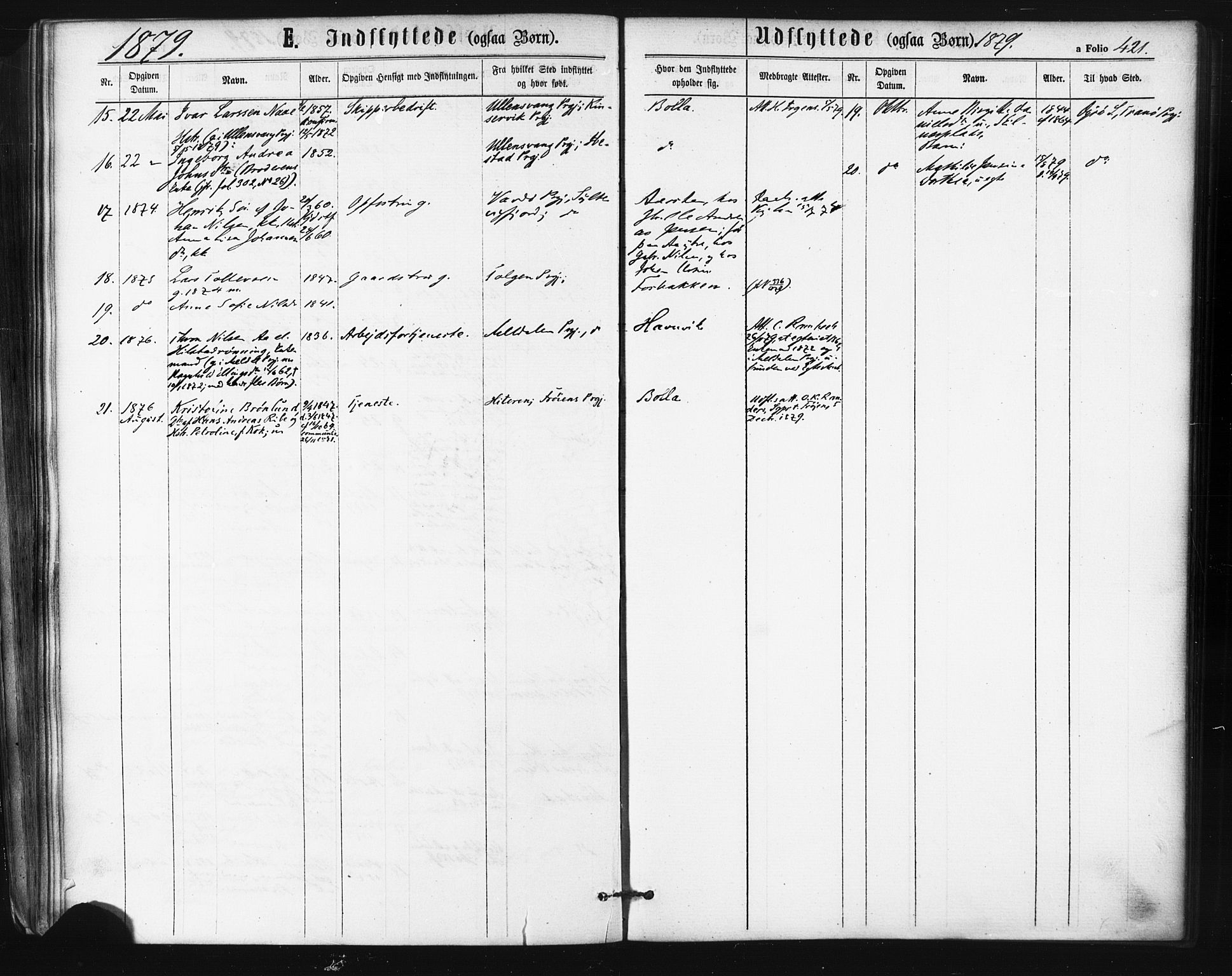 Ibestad sokneprestembete, SATØ/S-0077/H/Ha/Haa/L0010kirke: Parish register (official) no. 10, 1869-1879, p. 421