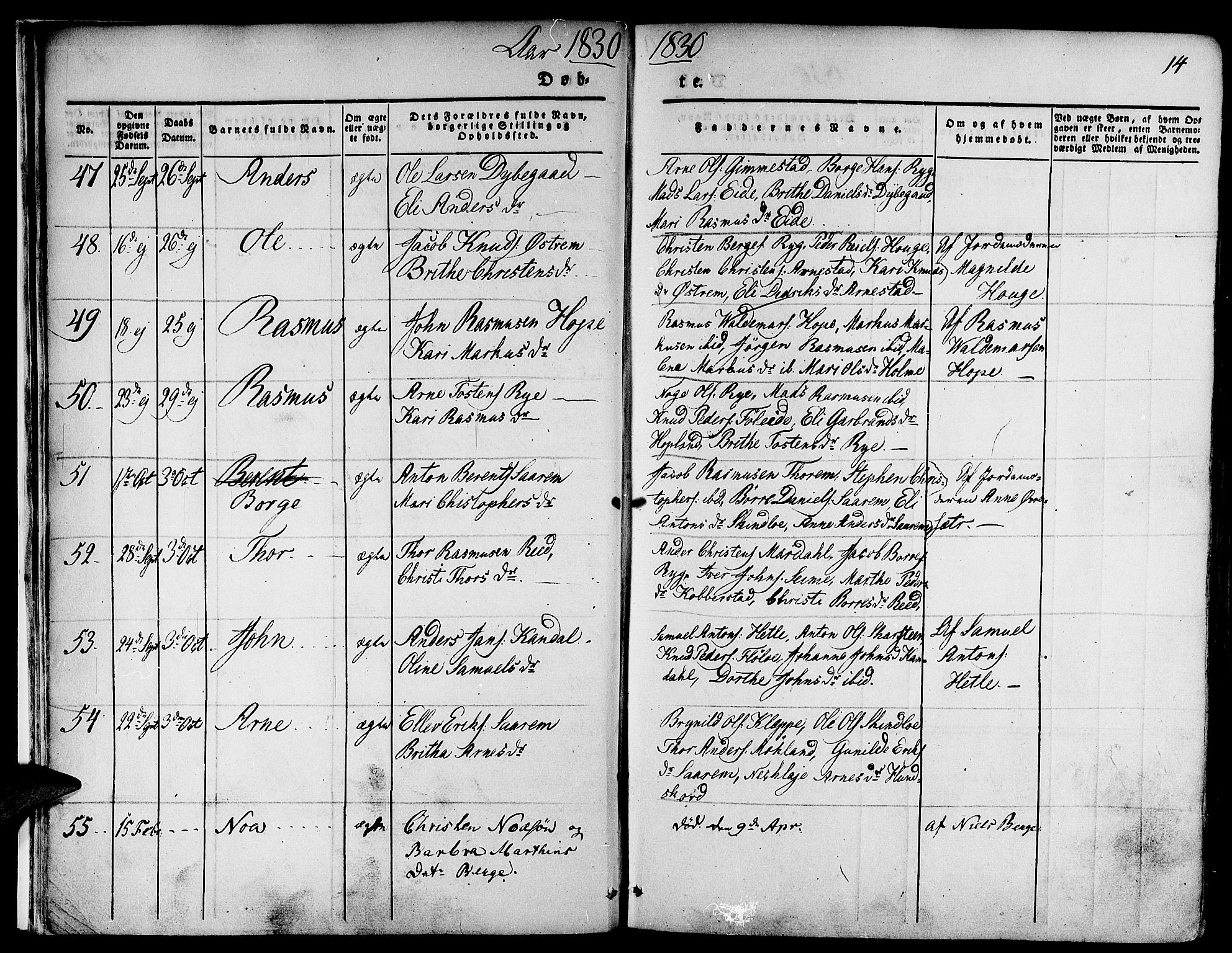 Gloppen sokneprestembete, AV/SAB-A-80101/H/Haa/Haaa/L0007: Parish register (official) no. A 7, 1827-1837, p. 14