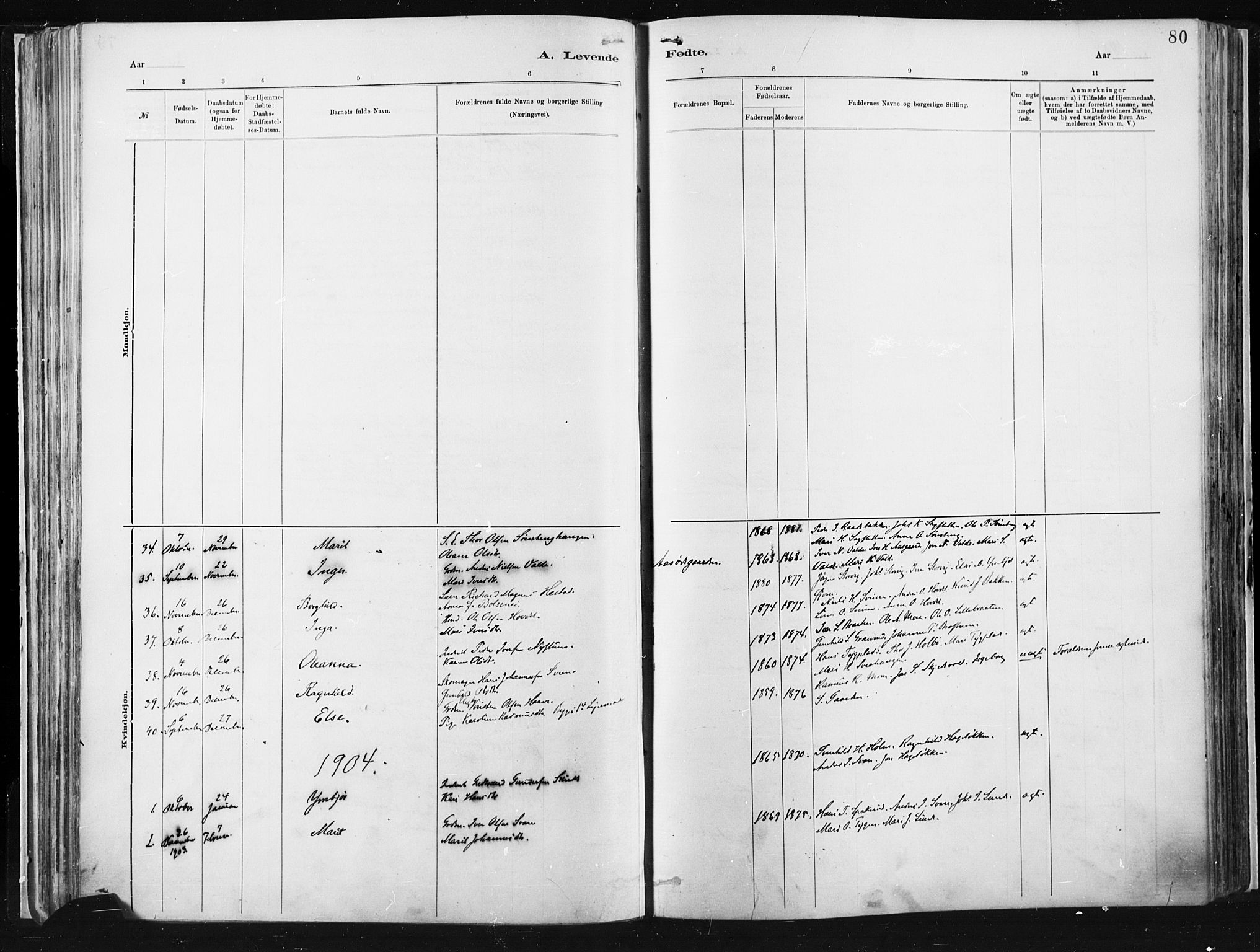 Vågå prestekontor, AV/SAH-PREST-076/H/Ha/Haa/L0009: Parish register (official) no. 9, 1886-1904, p. 80