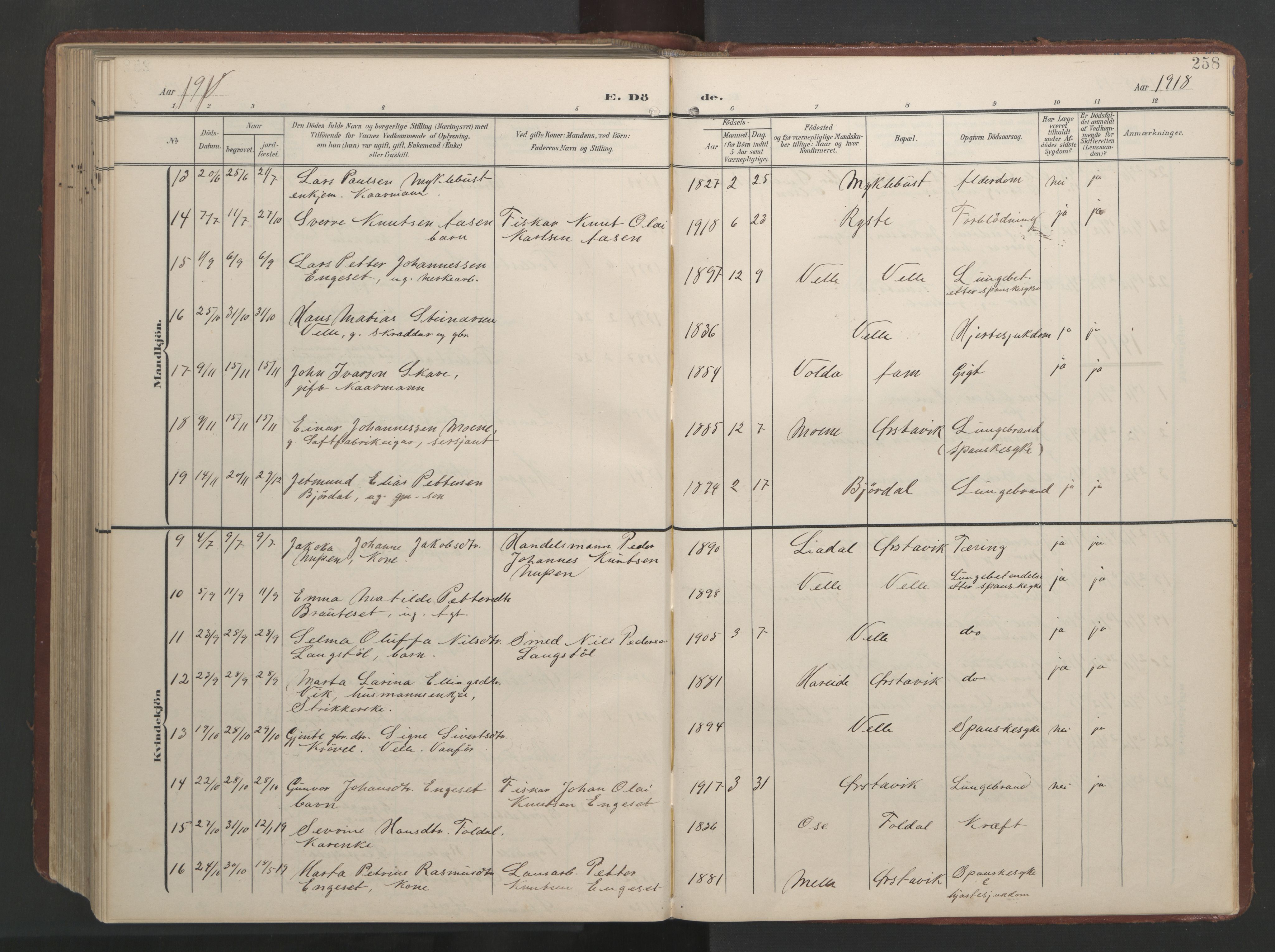 Ministerialprotokoller, klokkerbøker og fødselsregistre - Møre og Romsdal, AV/SAT-A-1454/513/L0190: Parish register (copy) no. 513C04, 1904-1926, p. 258