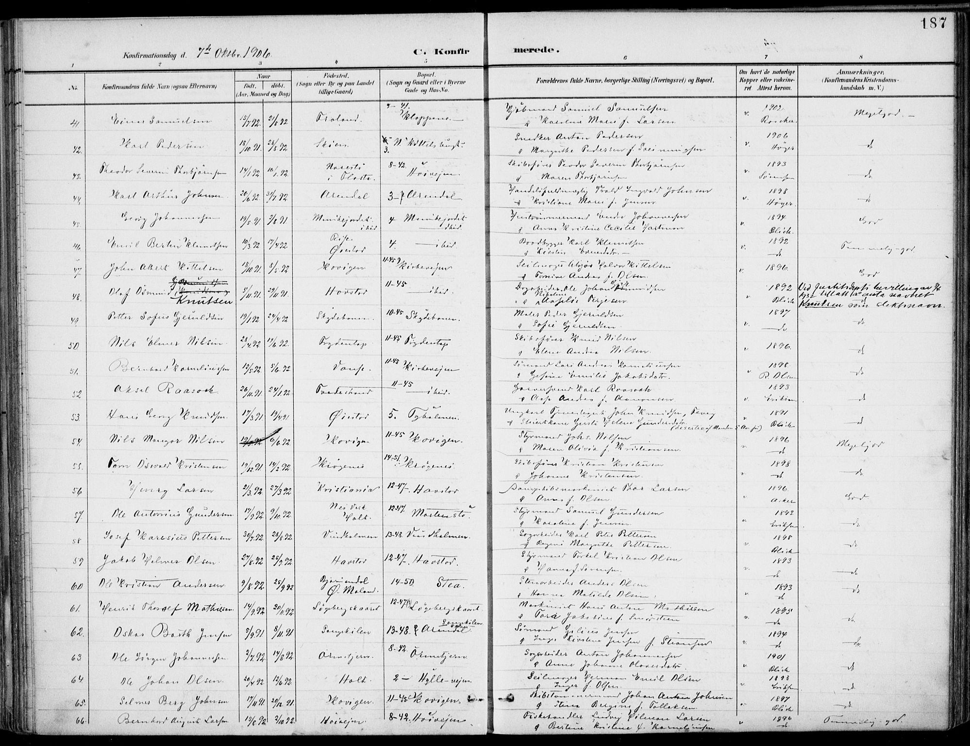 Barbu sokneprestkontor, AV/SAK-1111-0003/F/Fa/L0005: Parish register (official) no. A 5, 1899-1909, p. 187