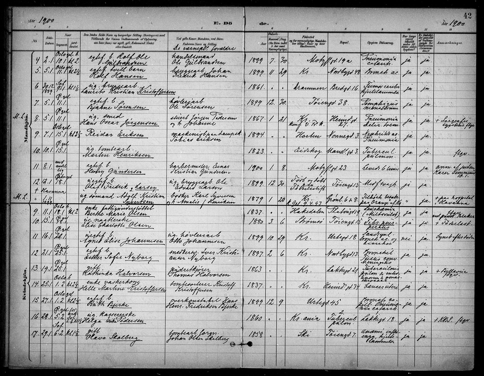 Grønland prestekontor Kirkebøker, SAO/A-10848/F/Fa/L0016: Parish register (official) no. 16, 1898-1918, p. 42