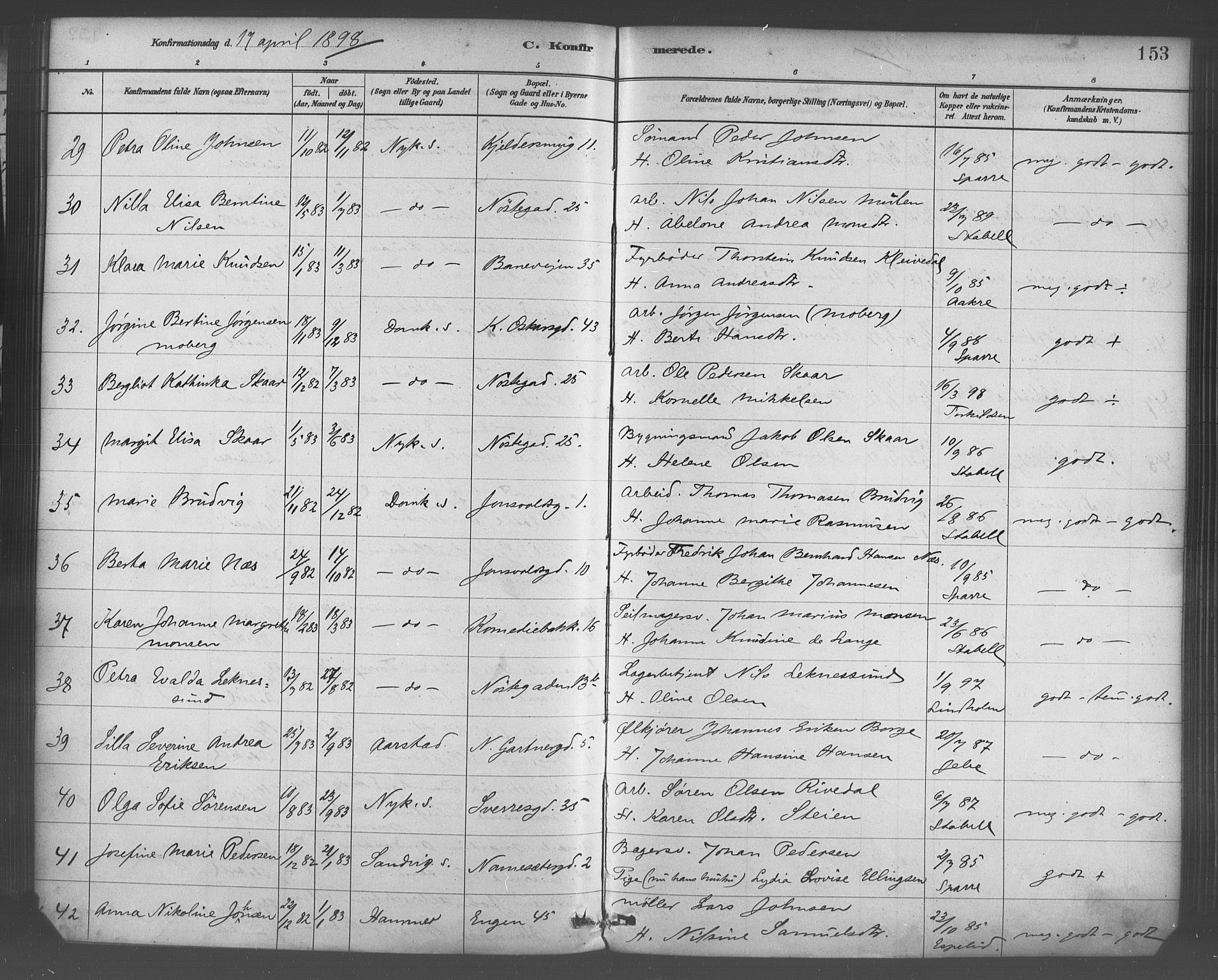 Domkirken sokneprestembete, SAB/A-74801/H/Haa/L0030: Parish register (official) no. C 5, 1880-1898, p. 153