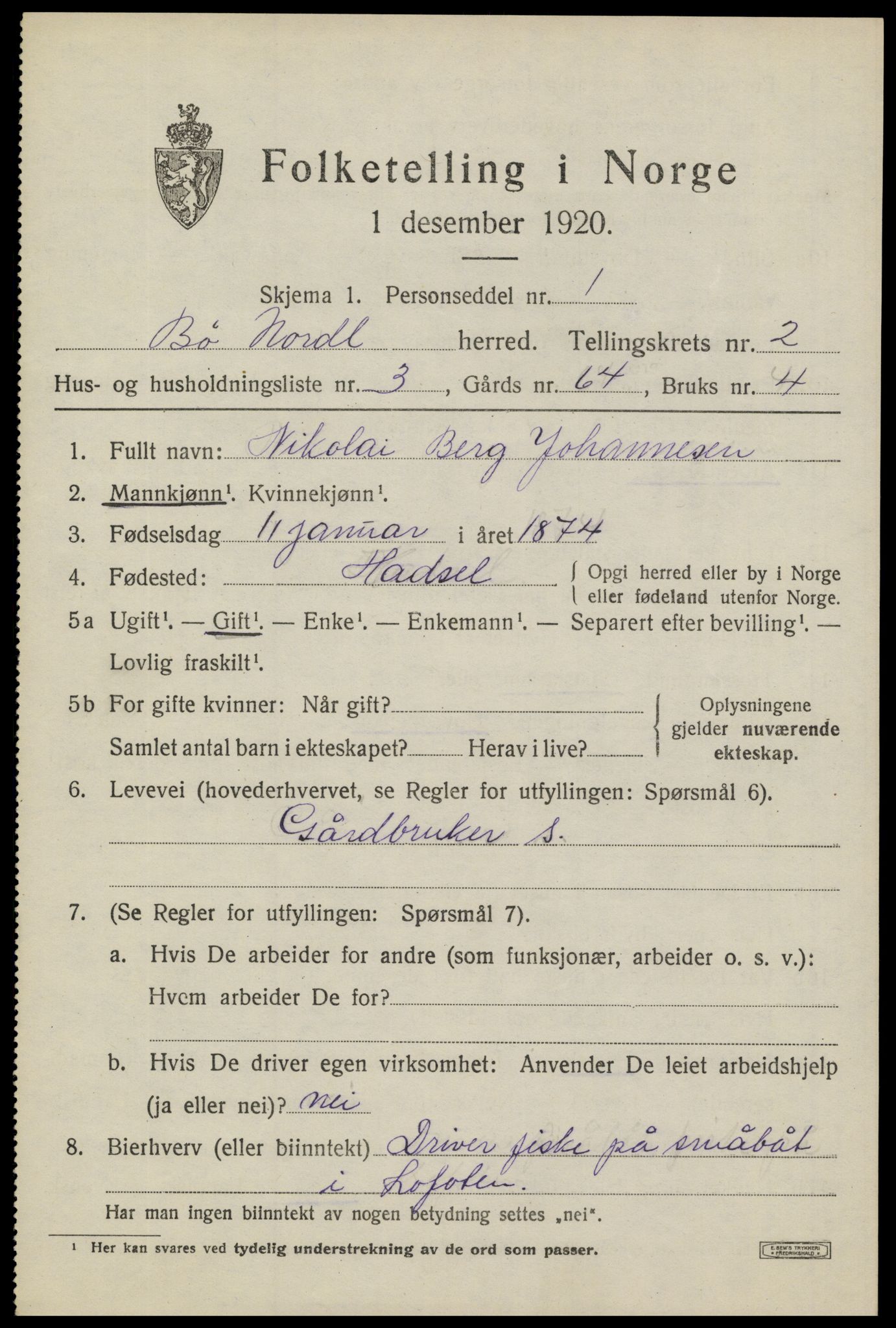 SAT, 1920 census for Bø, 1920, p. 2322