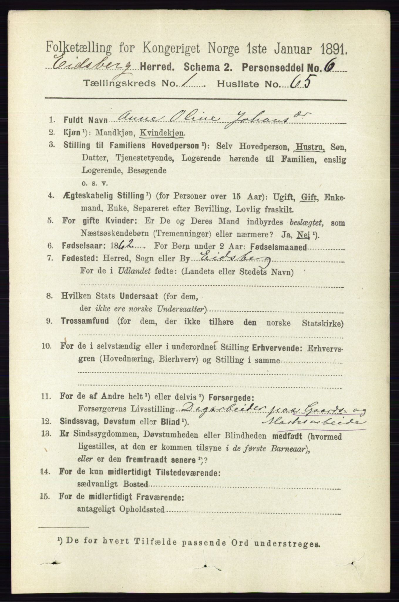 RA, 1891 census for 0125 Eidsberg, 1891, p. 549