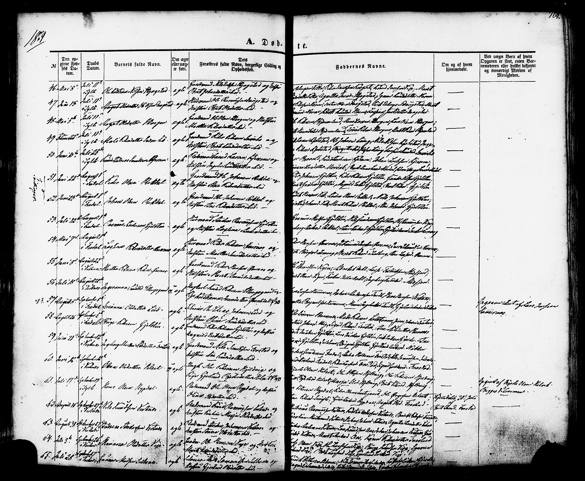 Ministerialprotokoller, klokkerbøker og fødselsregistre - Møre og Romsdal, SAT/A-1454/539/L0529: Parish register (official) no. 539A02, 1848-1872, p. 104