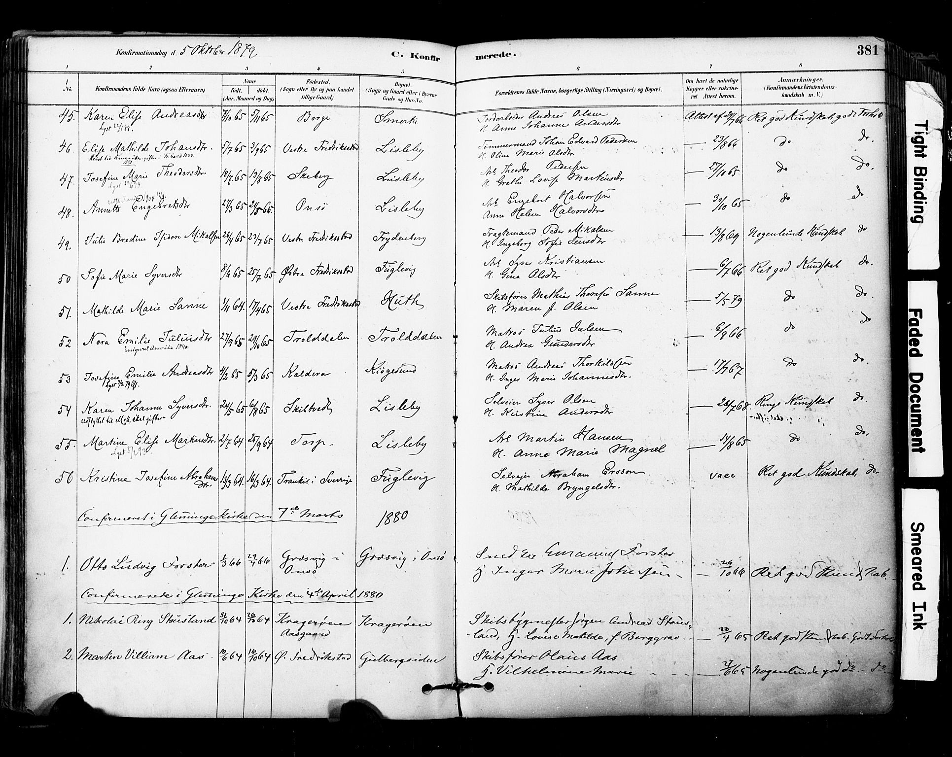 Glemmen prestekontor Kirkebøker, SAO/A-10908/F/Fa/L0011: Parish register (official) no. 11, 1878-1917, p. 381