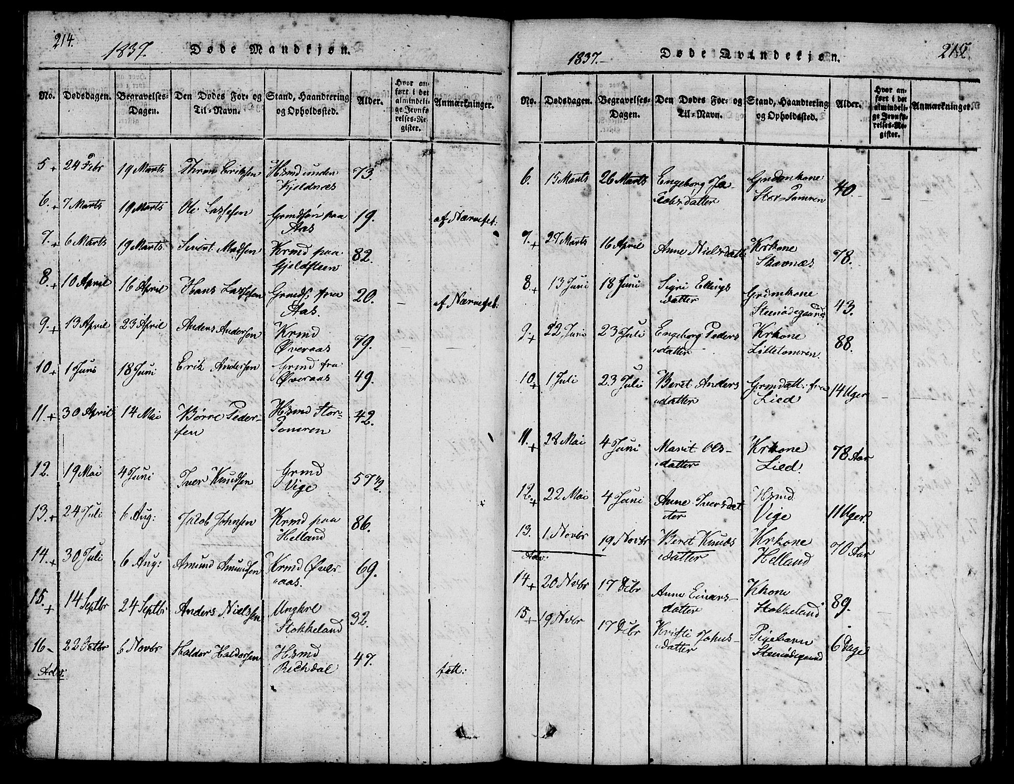 Ministerialprotokoller, klokkerbøker og fødselsregistre - Møre og Romsdal, AV/SAT-A-1454/539/L0528: Parish register (official) no. 539A01, 1818-1847, p. 214-215