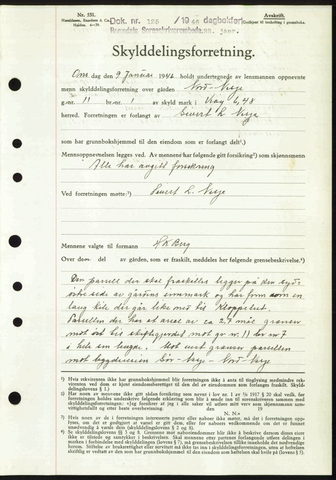 Romsdal sorenskriveri, SAT/A-4149/1/2/2C: Mortgage book no. A19, 1946-1946, Diary no: : 125/1946