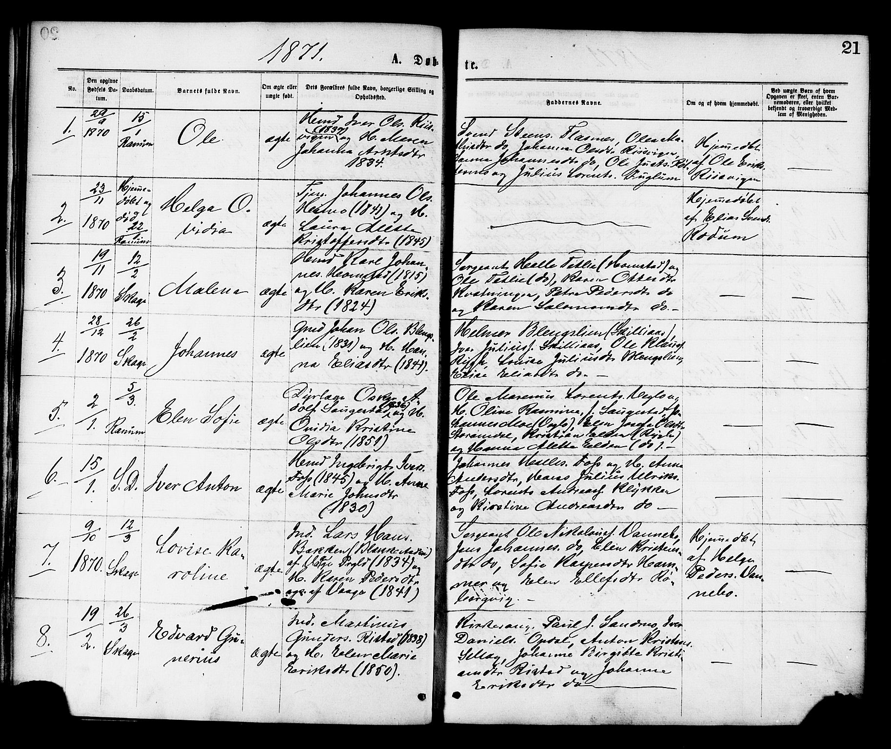 Ministerialprotokoller, klokkerbøker og fødselsregistre - Nord-Trøndelag, SAT/A-1458/764/L0554: Parish register (official) no. 764A09, 1867-1880, p. 21