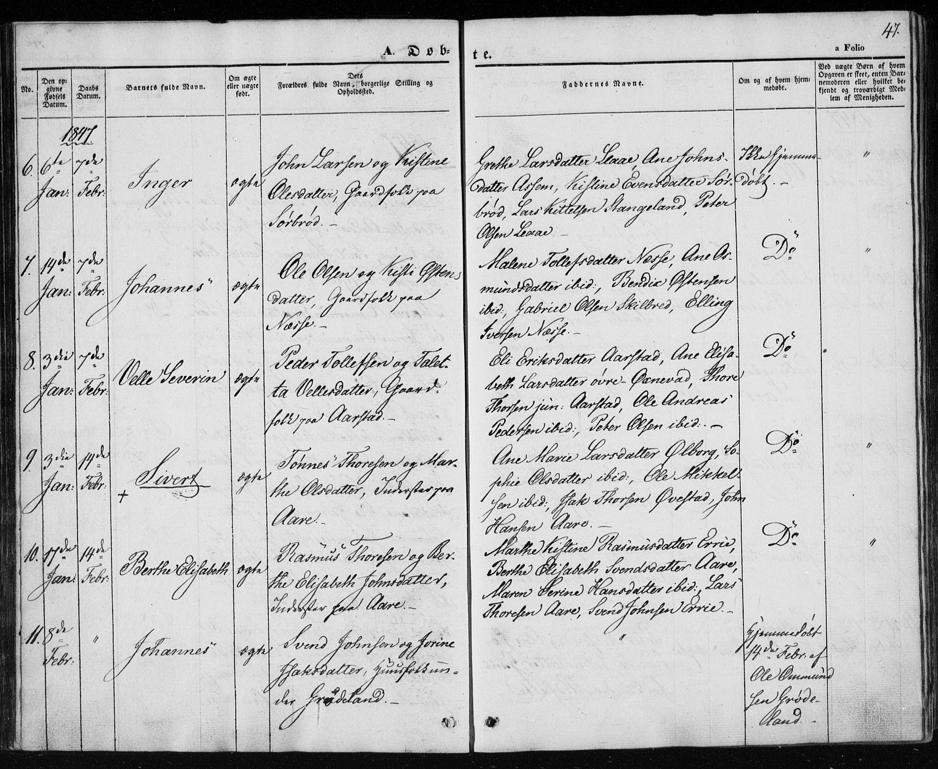 Klepp sokneprestkontor, AV/SAST-A-101803/001/3/30BA/L0004: Parish register (official) no. A 4, 1842-1852, p. 47