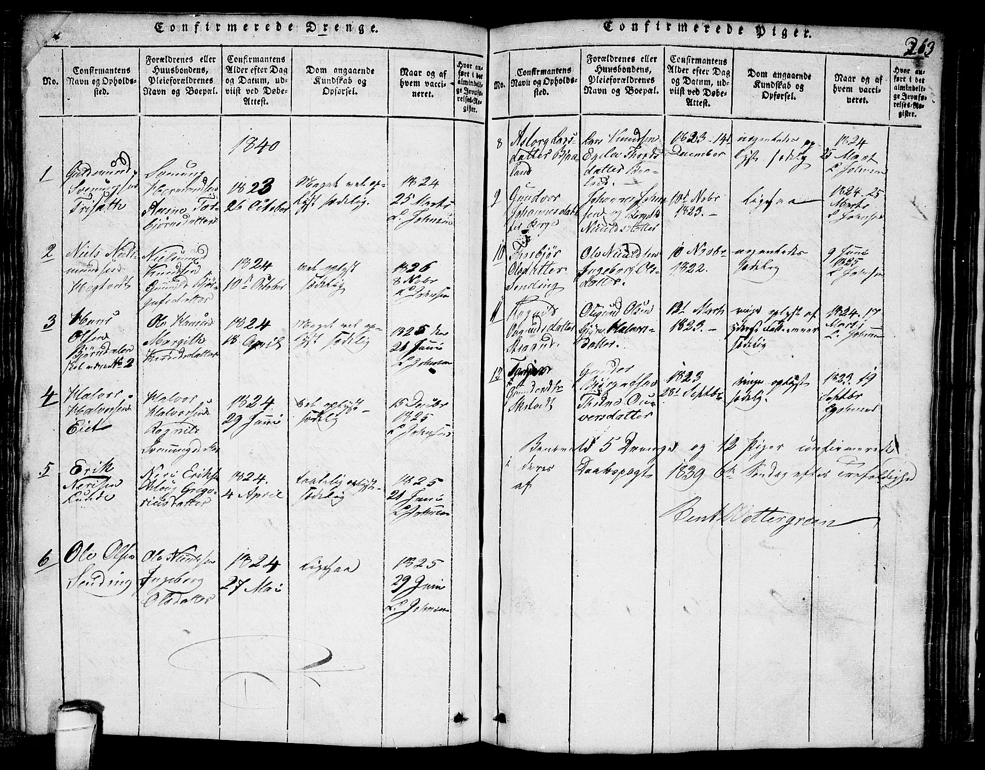 Lårdal kirkebøker, SAKO/A-284/G/Ga/L0001: Parish register (copy) no. I 1, 1815-1861, p. 263