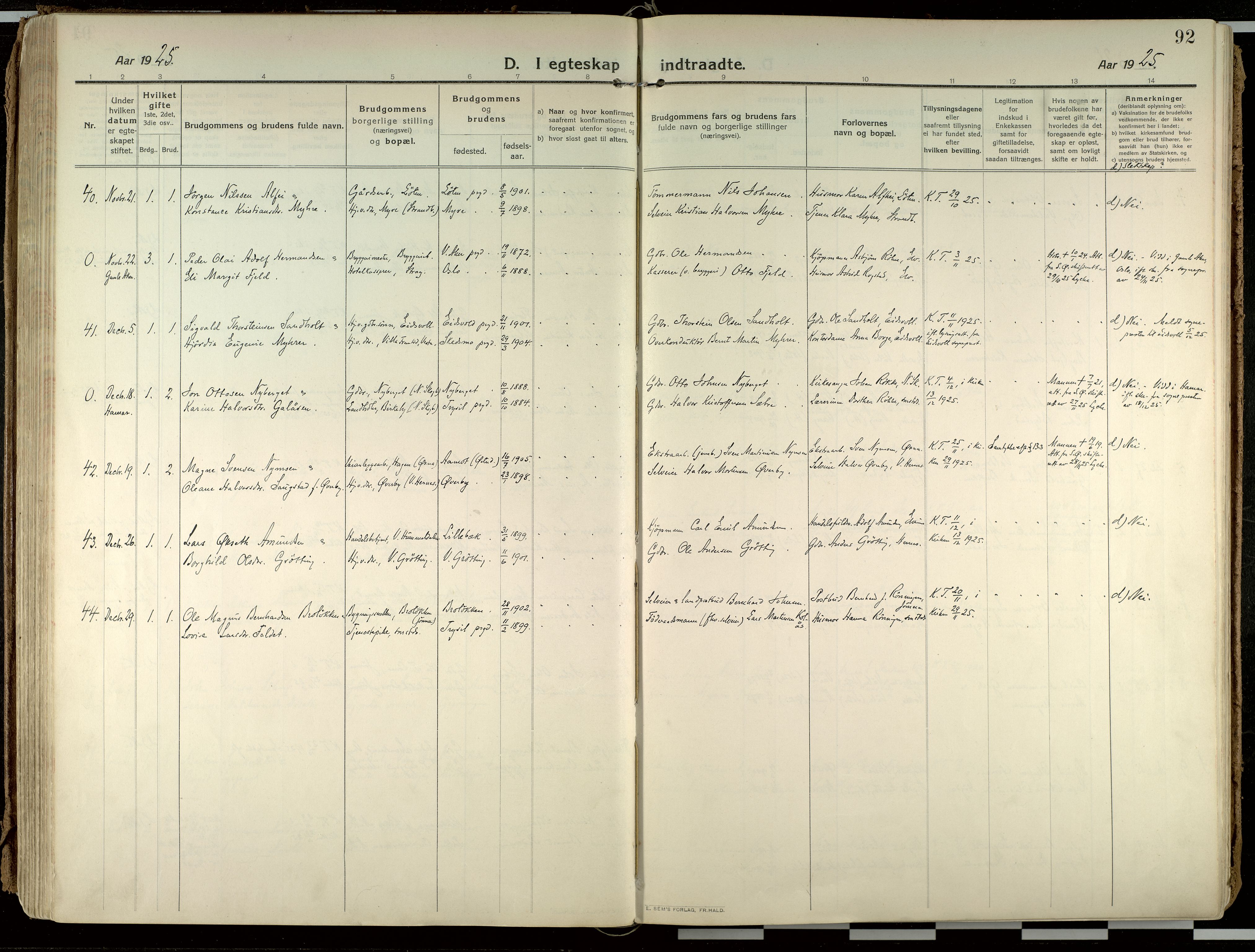 Elverum prestekontor, SAH/PREST-044/H/Ha/Haa/L0021: Parish register (official) no. 21, 1913-1928, p. 92