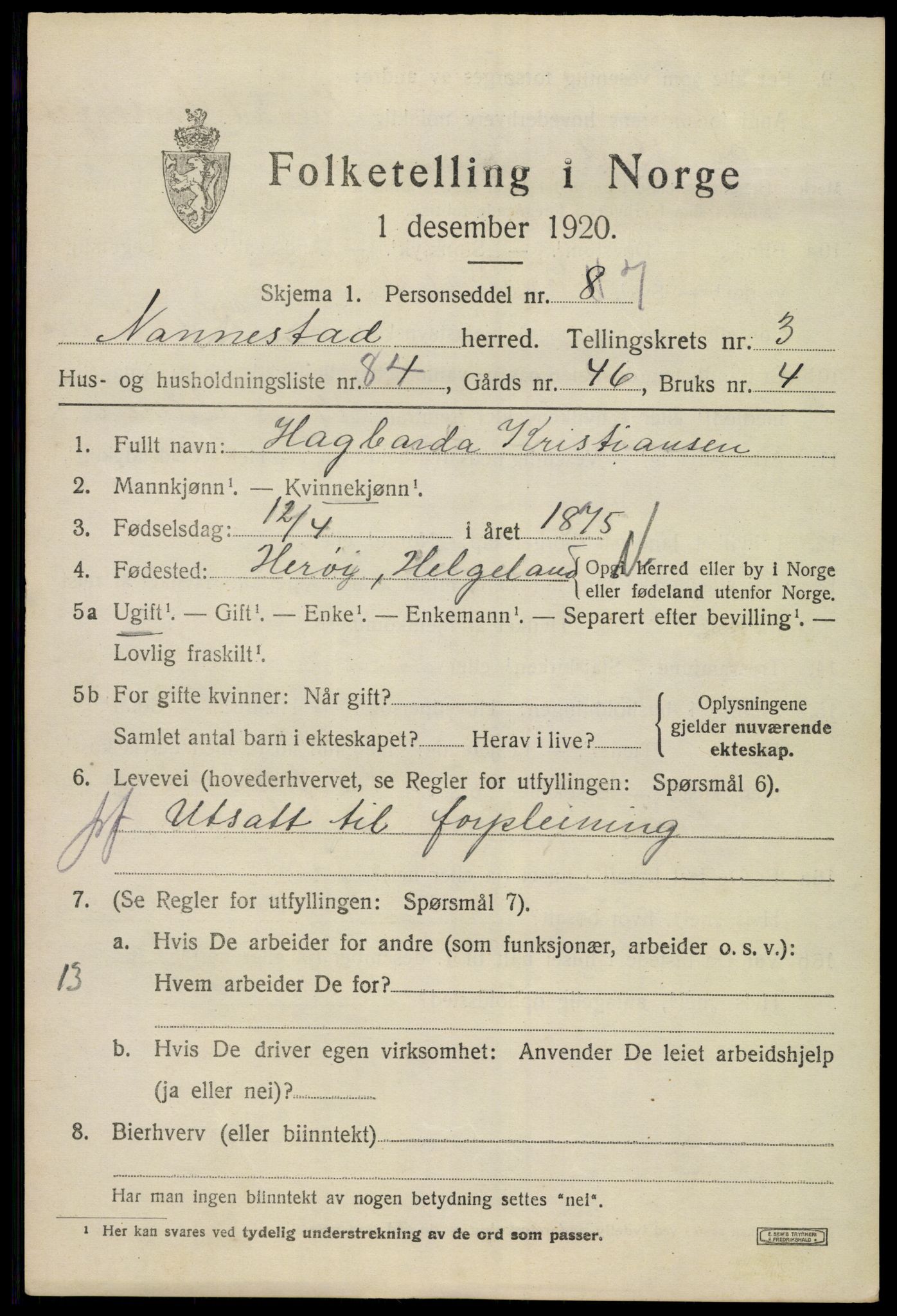 SAO, 1920 census for Nannestad, 1920, p. 4547