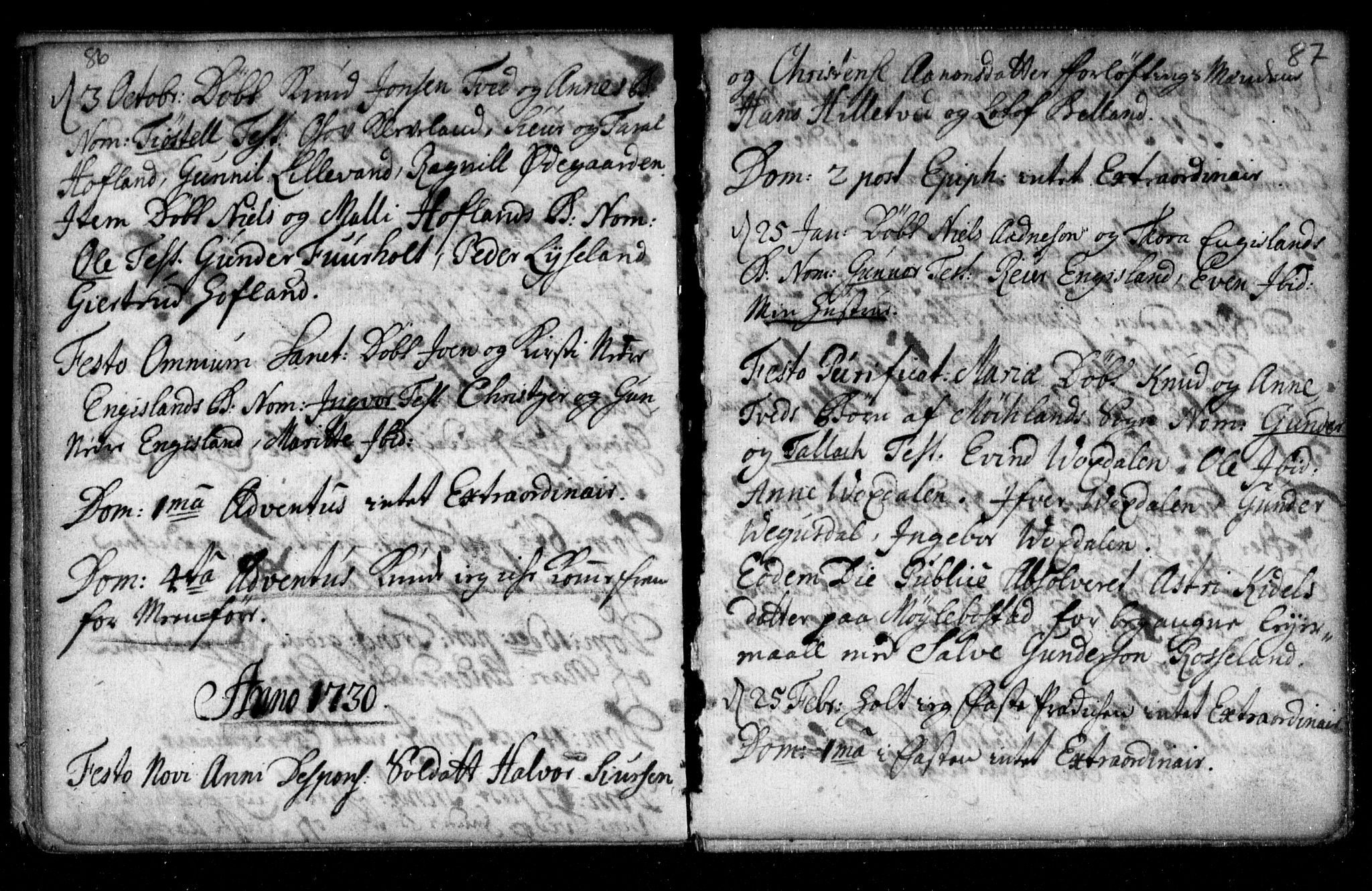 Herefoss sokneprestkontor, AV/SAK-1111-0019/F/Fa/Fab/L0001: Parish register (official) no. A 1, 1704-1779, p. 86-87