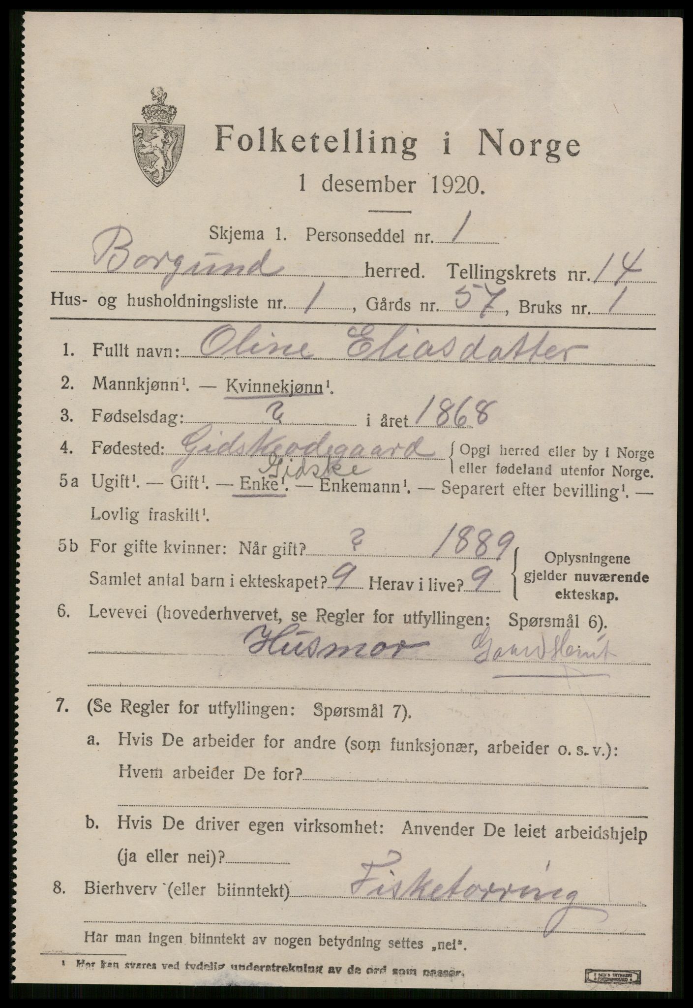 SAT, 1920 census for Borgund, 1920, p. 11066
