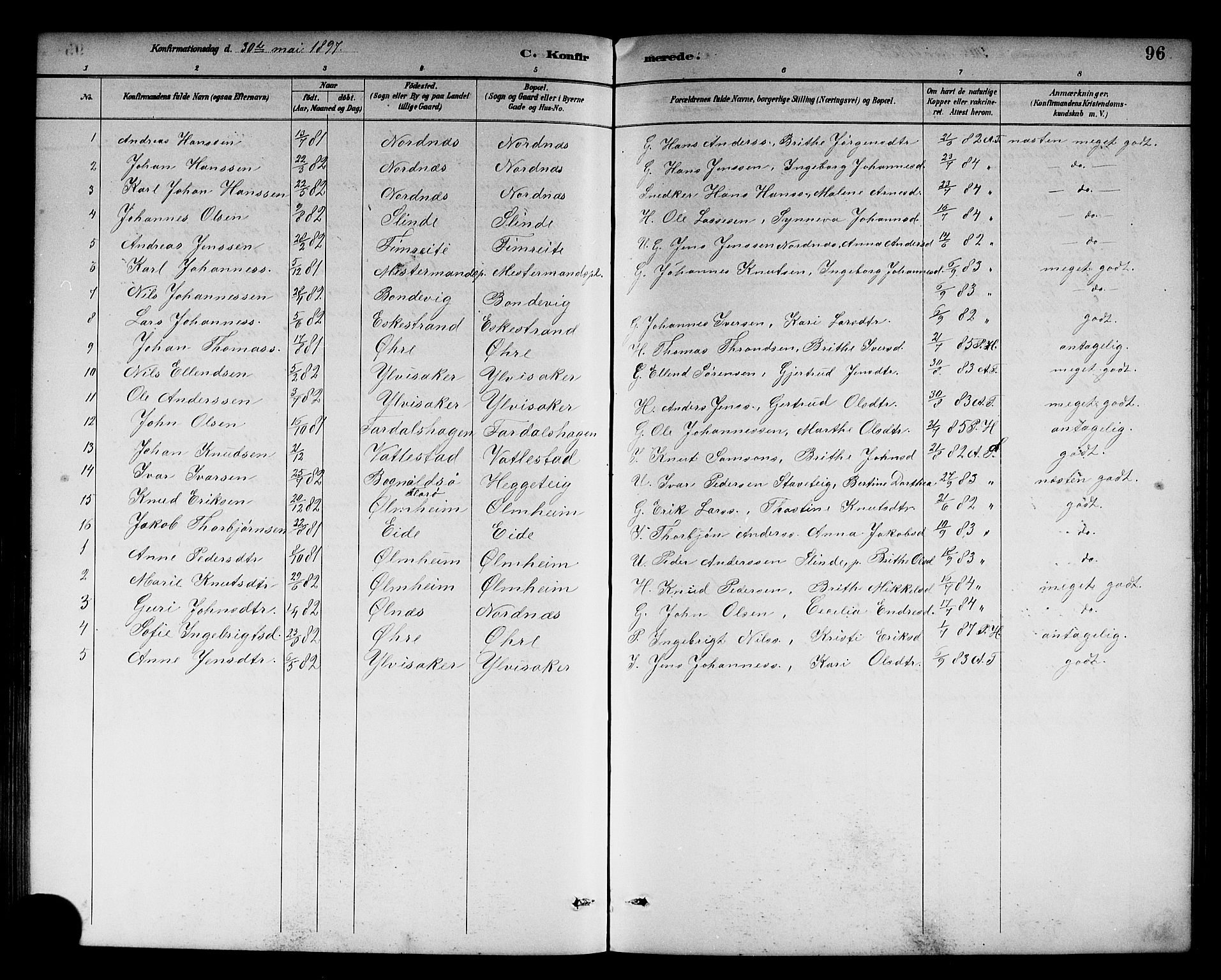 Sogndal sokneprestembete, SAB/A-81301/H/Hab/Habc/L0002: Parish register (copy) no. C 2, 1884-1910, p. 96