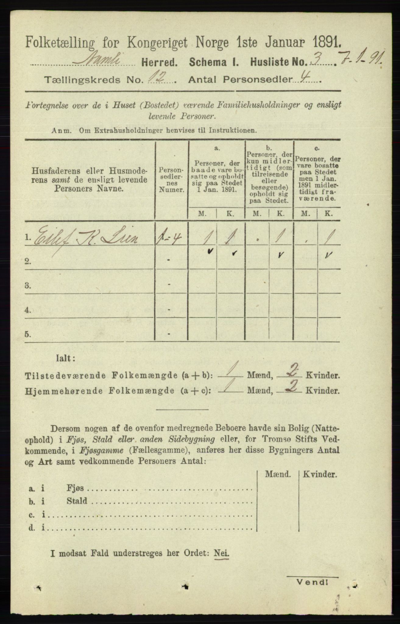 RA, 1891 census for 0929 Åmli, 1891, p. 2020