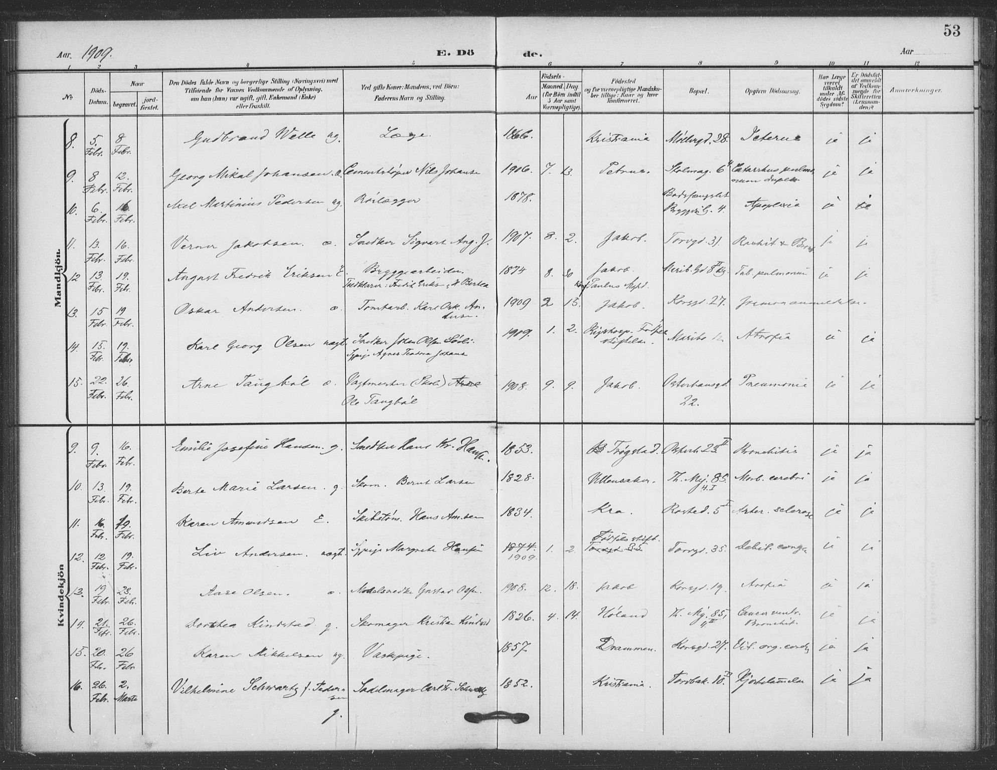 Jakob prestekontor Kirkebøker, SAO/A-10850/F/Fa/L0011: Parish register (official) no. 11, 1906-1920, p. 53