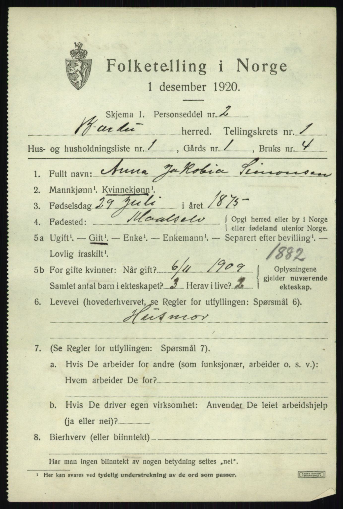 SATØ, 1920 census for Bardu, 1920, p. 629