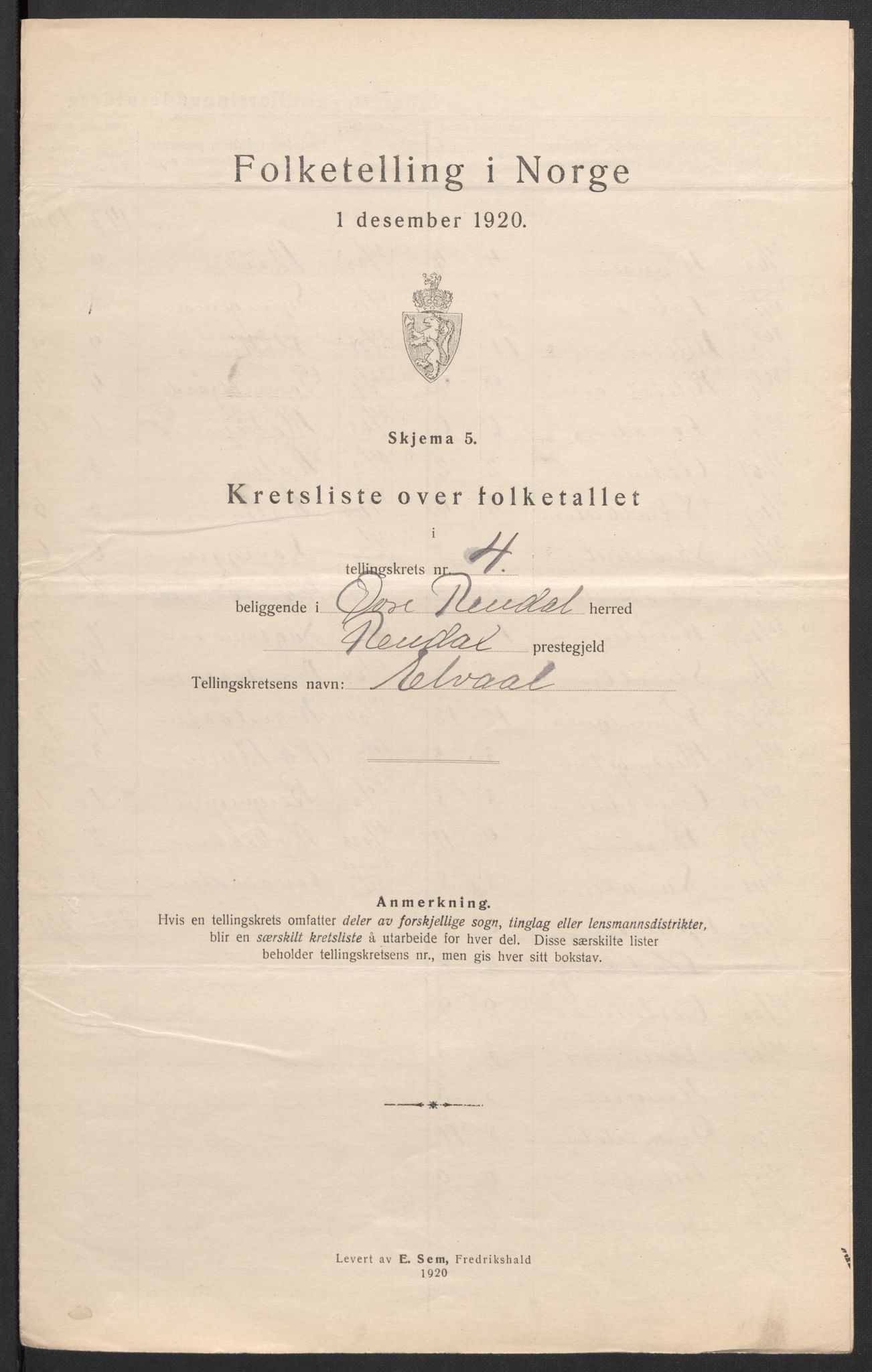 SAH, 1920 census for Øvre Rendal, 1920, p. 18