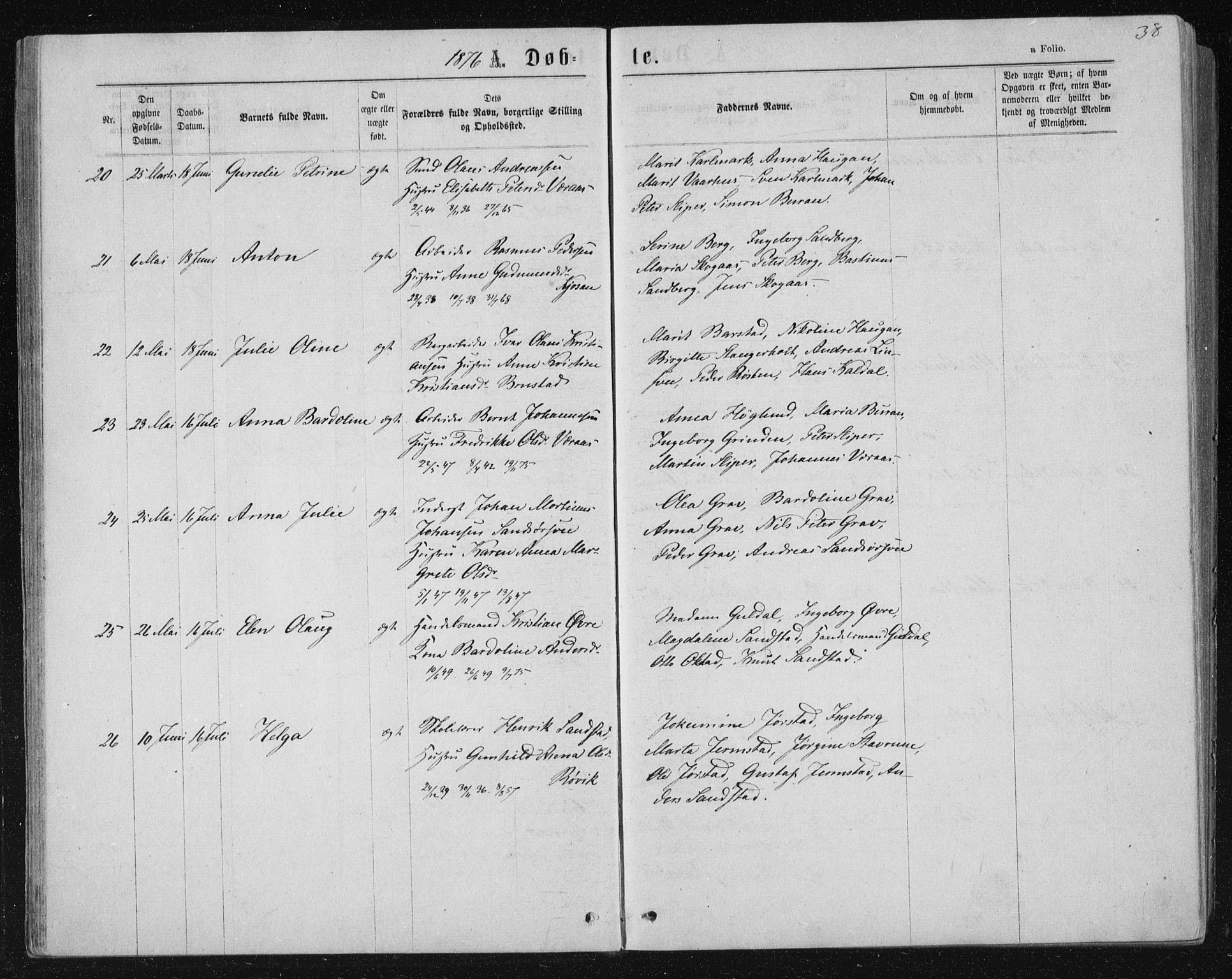 Ministerialprotokoller, klokkerbøker og fødselsregistre - Nord-Trøndelag, SAT/A-1458/722/L0219: Parish register (official) no. 722A06, 1868-1880, p. 38