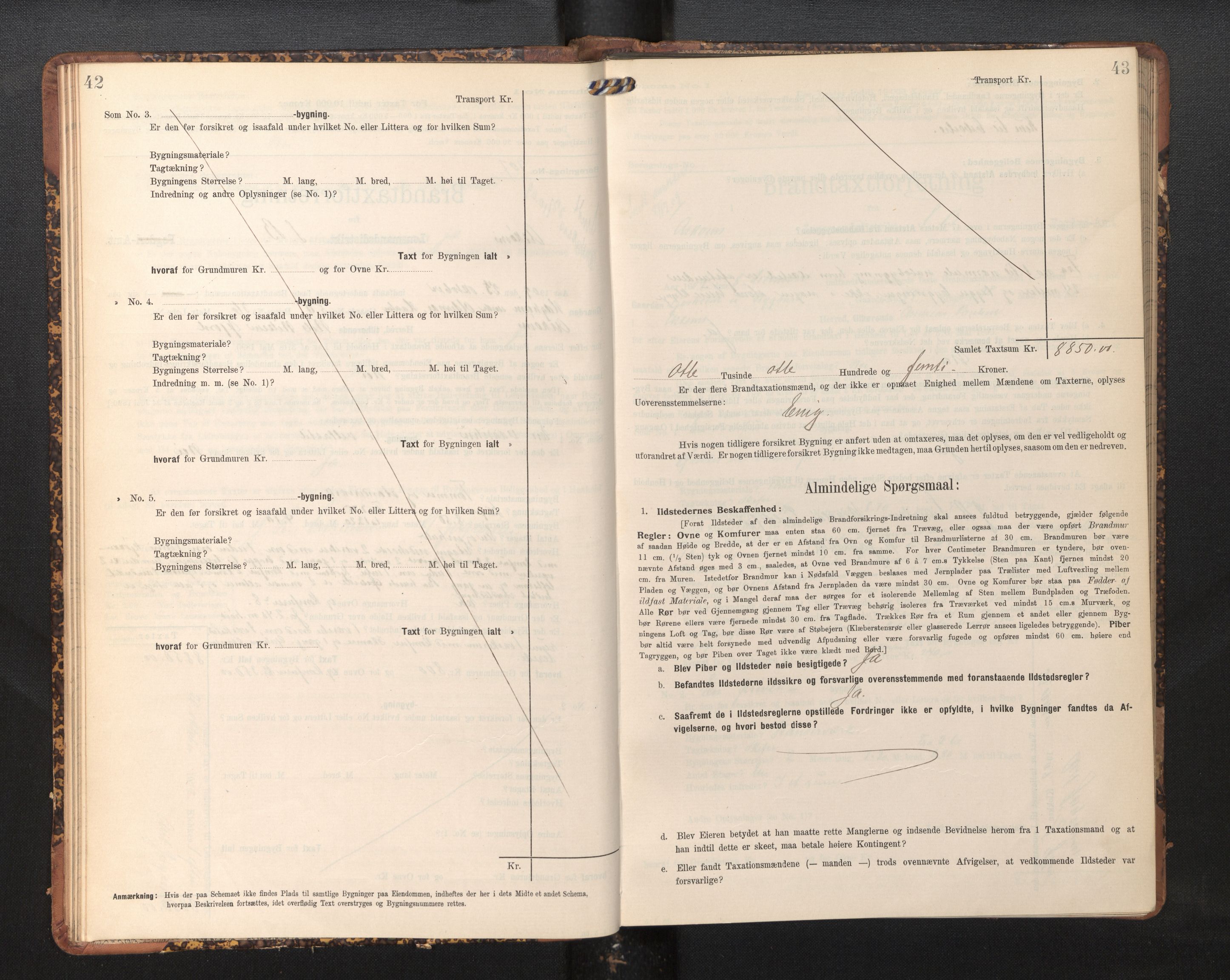 Lensmannen i Askøy, AV/SAB-A-31001/0012/L0006: Branntakstprotokoll, skjematakst, Laksevåg, 1907-1917, p. 42-43