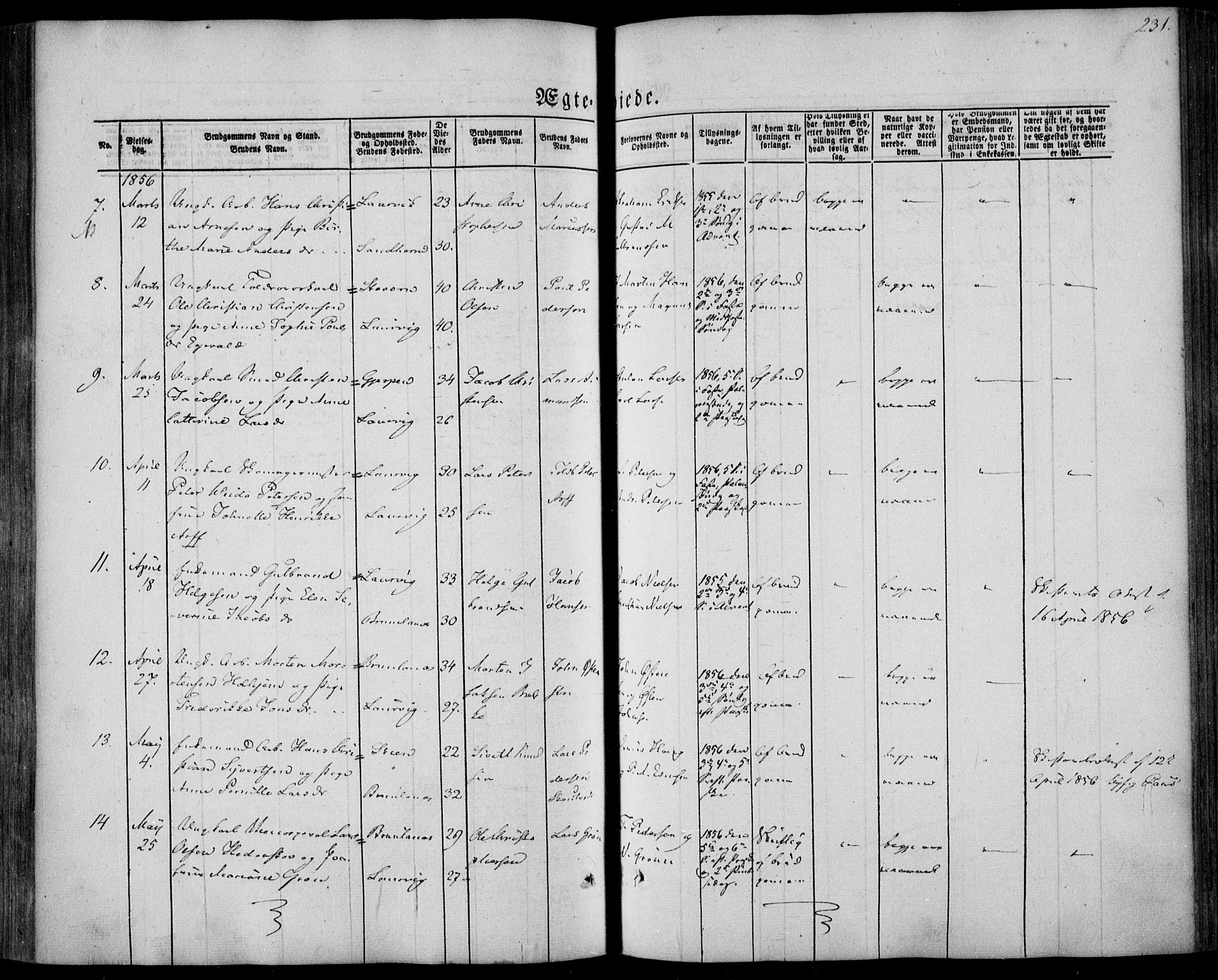 Larvik kirkebøker, AV/SAKO-A-352/F/Fa/L0003: Parish register (official) no. I 3, 1848-1856, p. 231