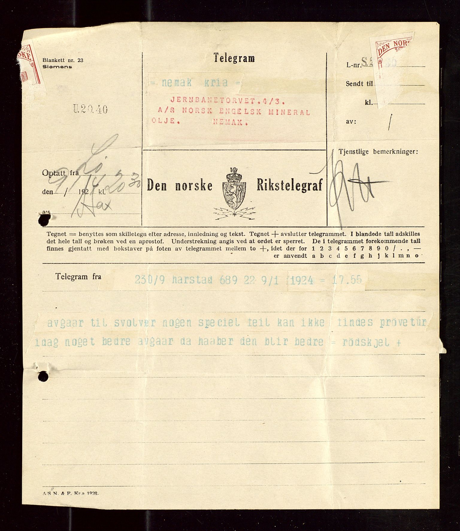 Pa 1521 - A/S Norske Shell, AV/SAST-A-101915/E/Ea/Eaa/L0013: Sjefskorrespondanse, 1924, p. 676