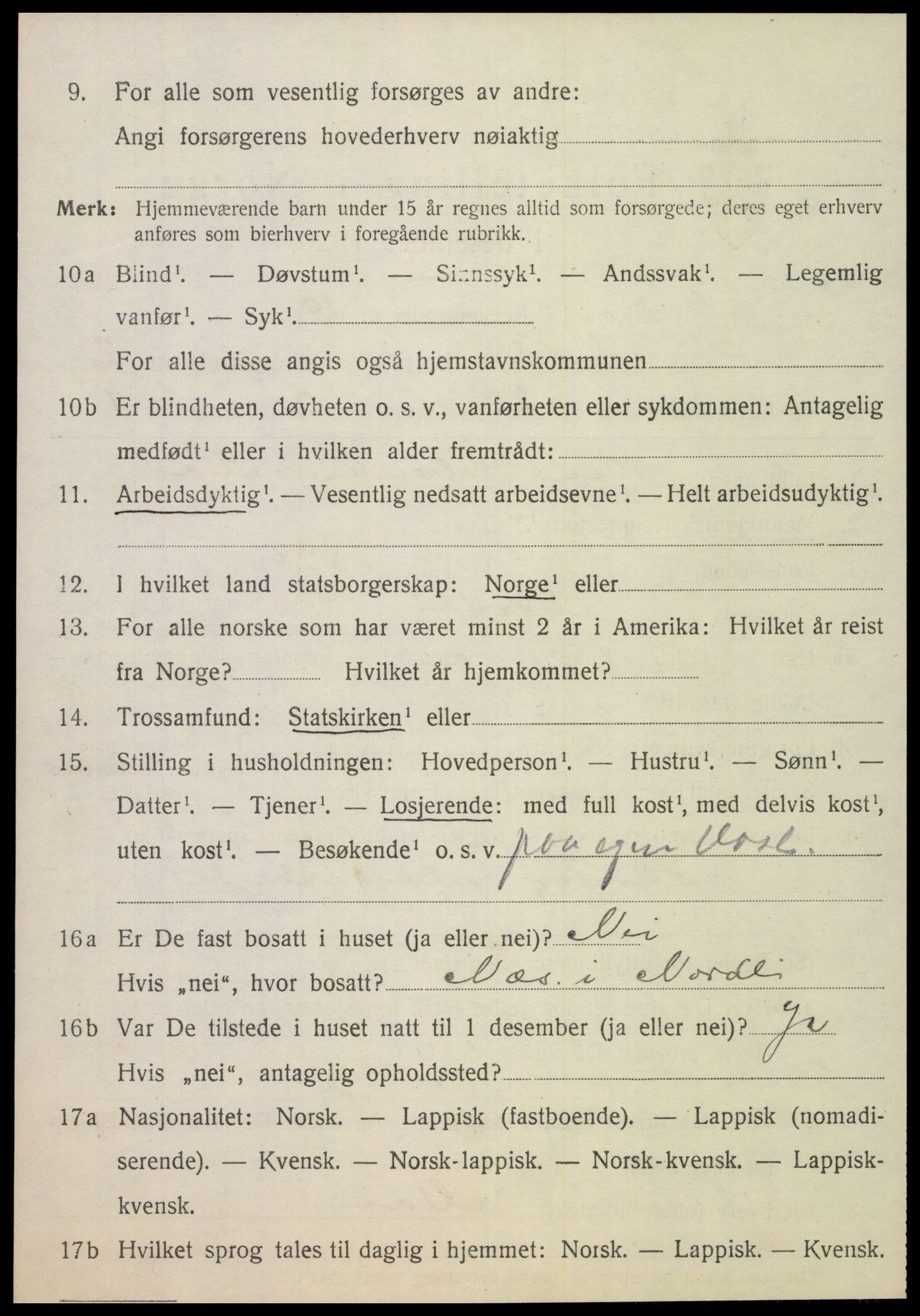 SAT, 1920 census for Nordli, 1920, p. 1096