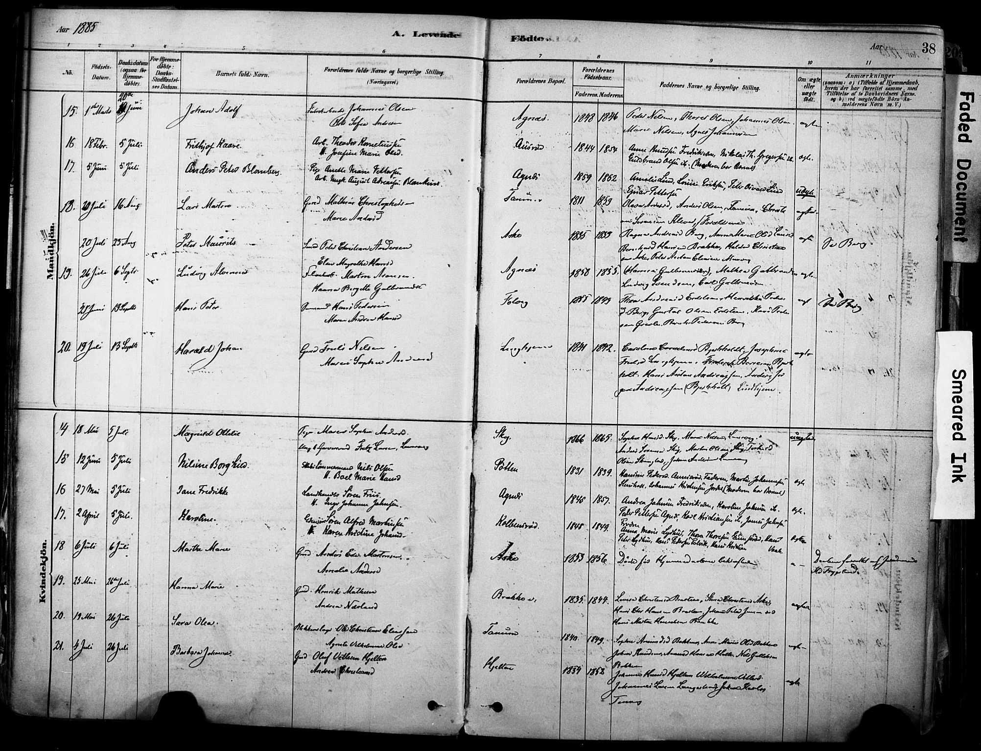 Brunlanes kirkebøker, AV/SAKO-A-342/F/Fc/L0001: Parish register (official) no. III 1, 1878-1899, p. 38