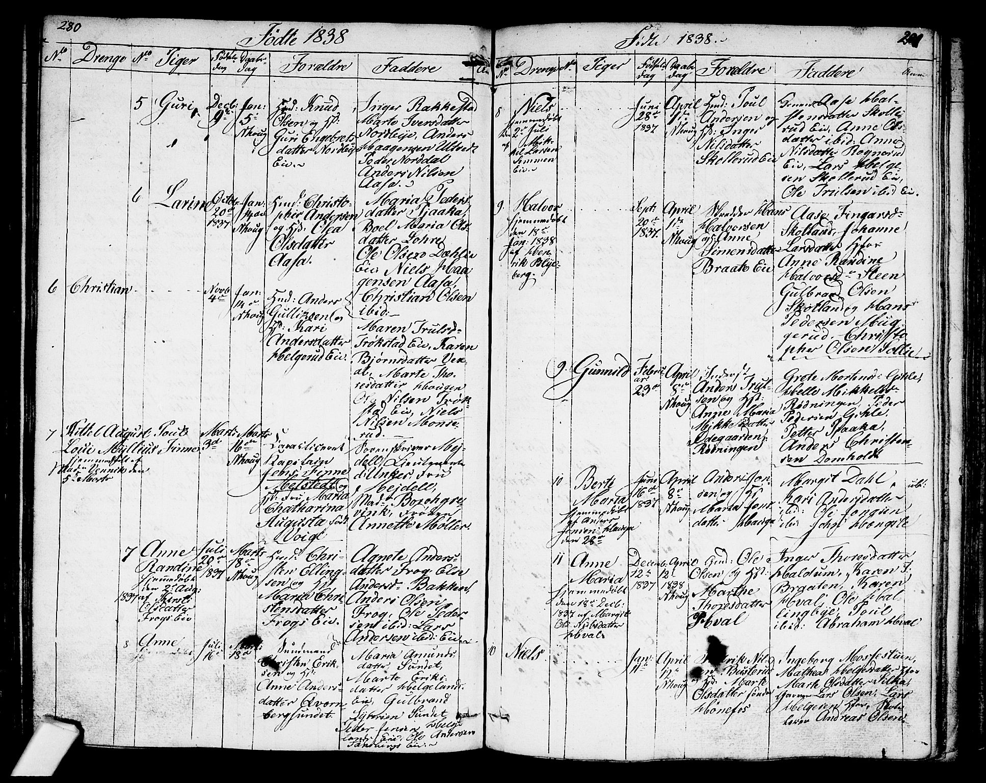 Norderhov kirkebøker, AV/SAKO-A-237/G/Ga/L0004: Parish register (copy) no. I 4, 1824-1849, p. 280-281