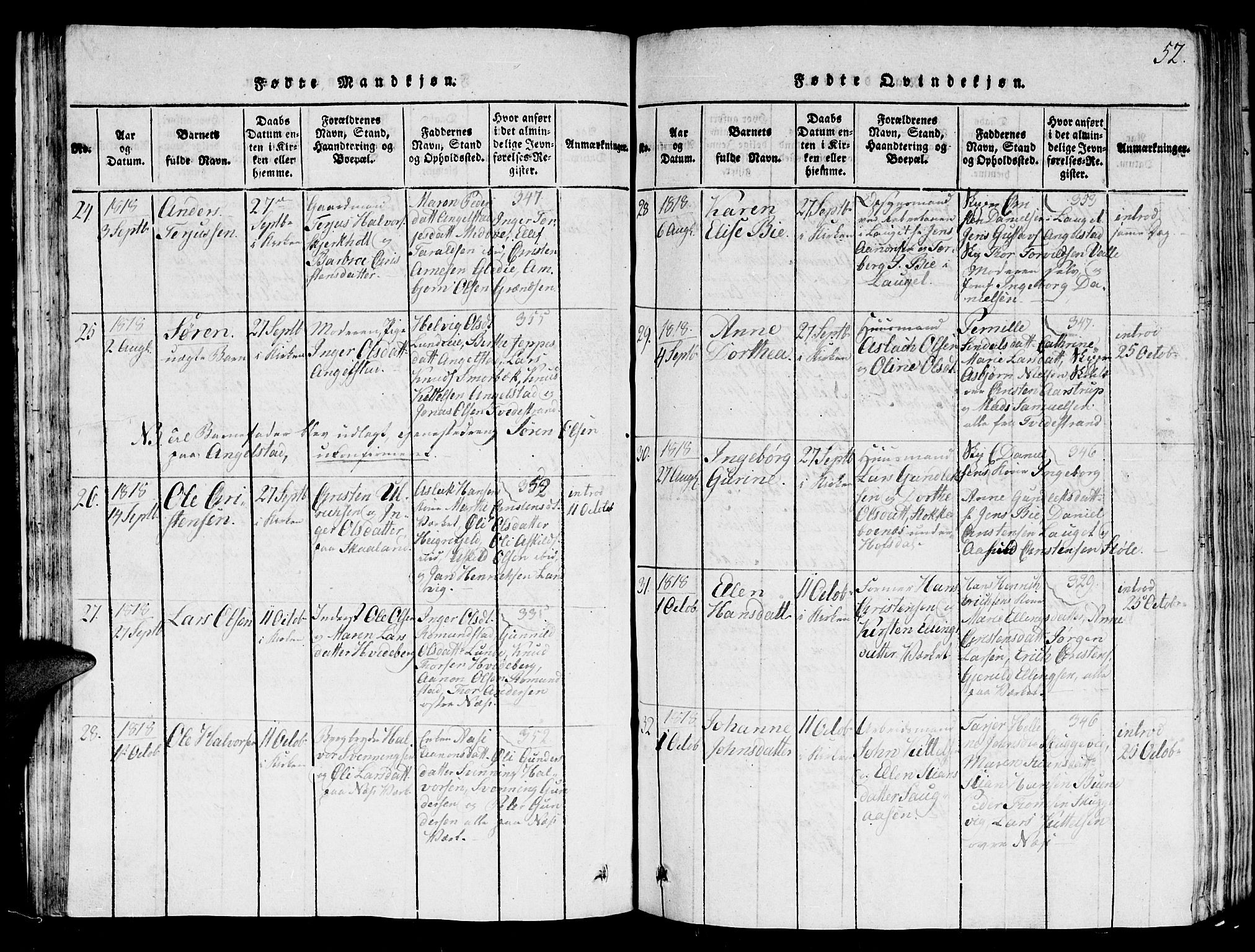 Holt sokneprestkontor, AV/SAK-1111-0021/F/Fb/L0006: Parish register (copy) no. B 6, 1813-1823, p. 52