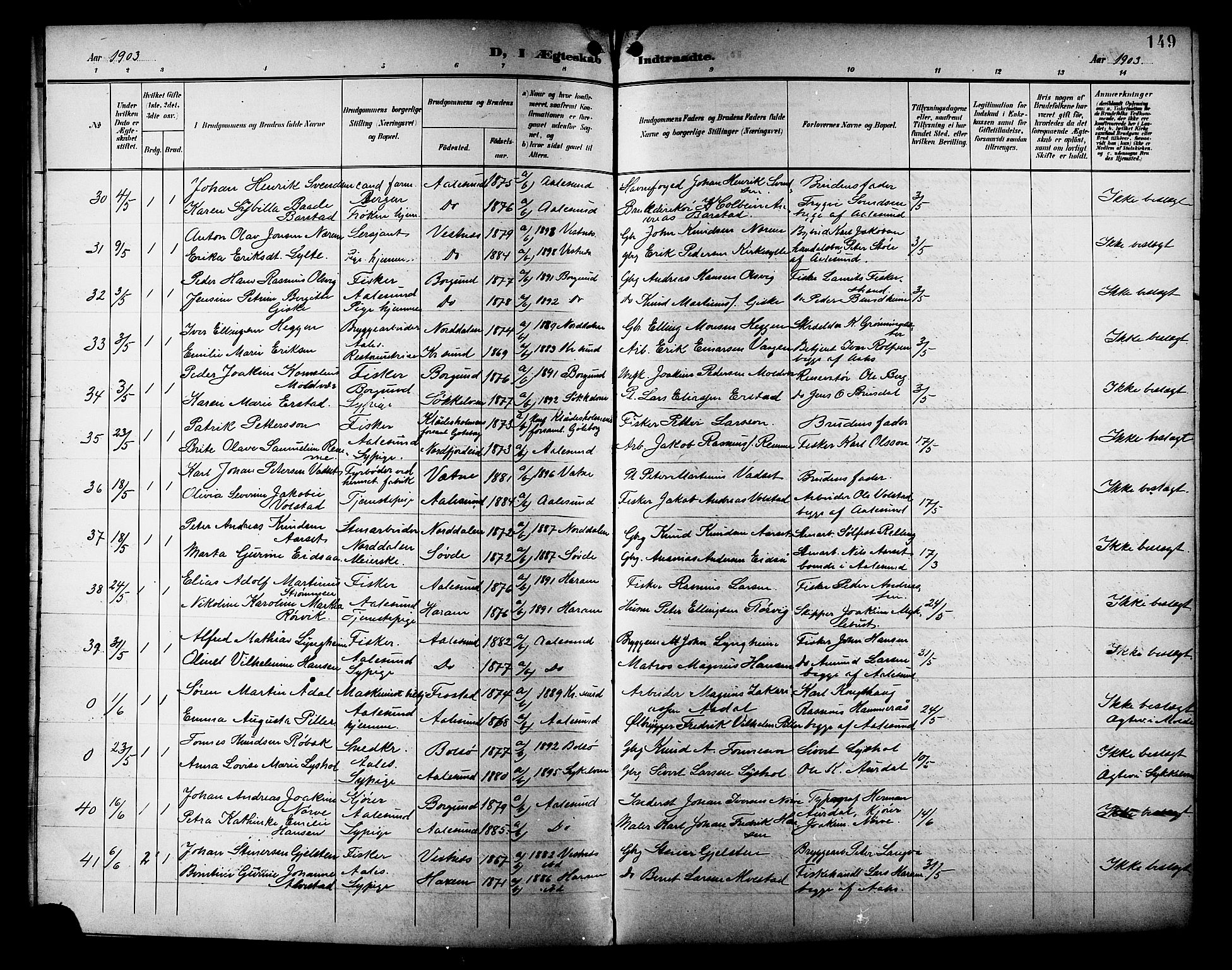 Ministerialprotokoller, klokkerbøker og fødselsregistre - Møre og Romsdal, AV/SAT-A-1454/529/L0469: Parish register (copy) no. 529C06, 1898-1906, p. 149