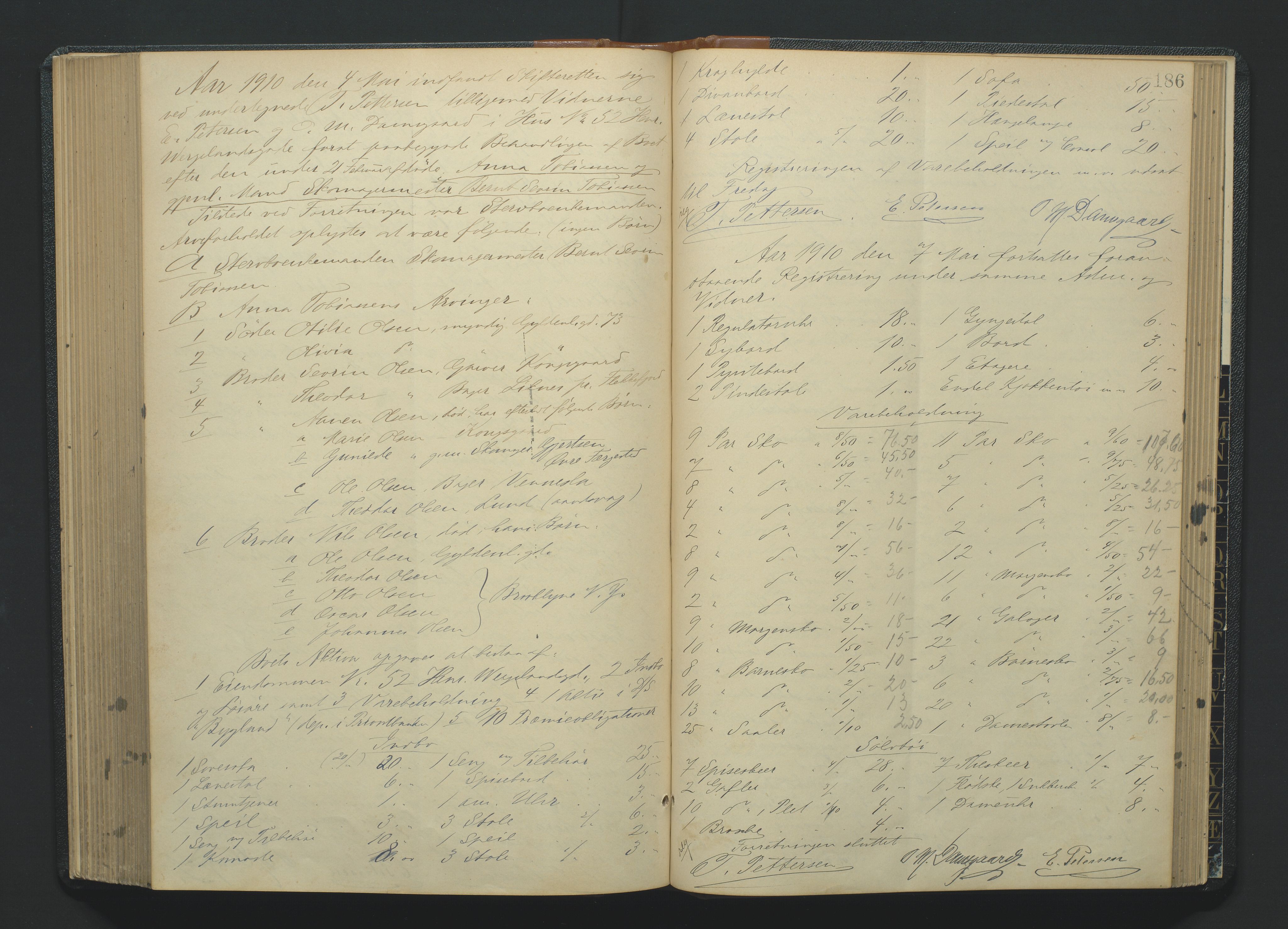 Kristiansand byrett, SAK/1223-0001/H/Hc/L0035: Skifteregistreringsprotokoll nr. 7, med register, 1903-1914, p. 186