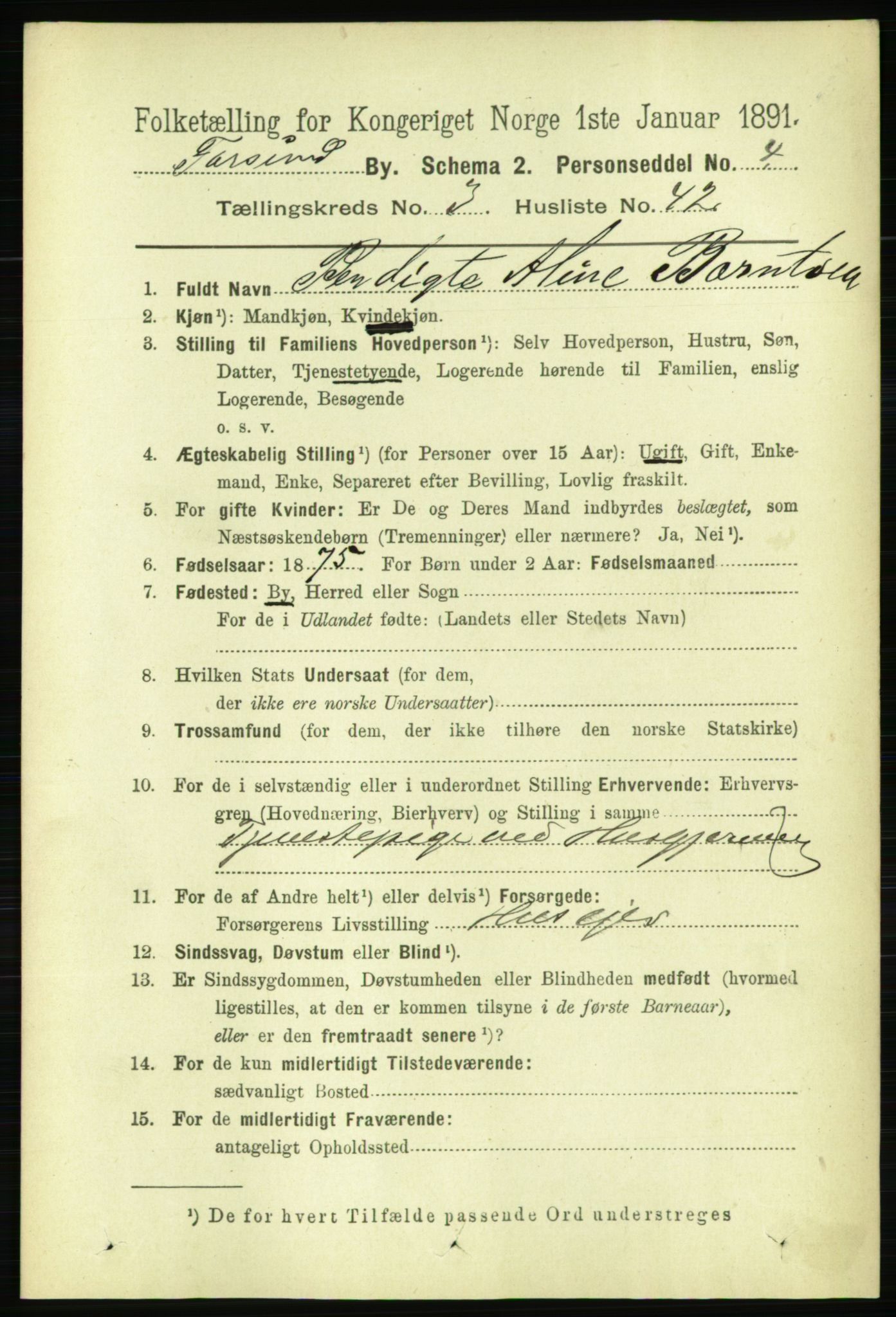 RA, 1891 census for 1003 Farsund, 1891, p. 1630