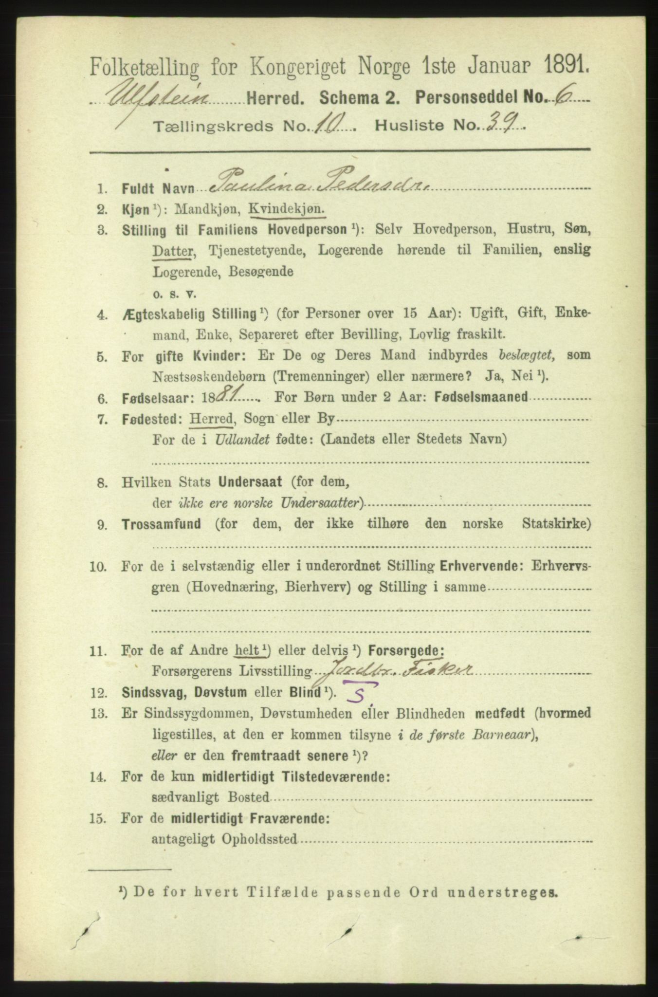 RA, 1891 census for 1516 Ulstein, 1891, p. 3382