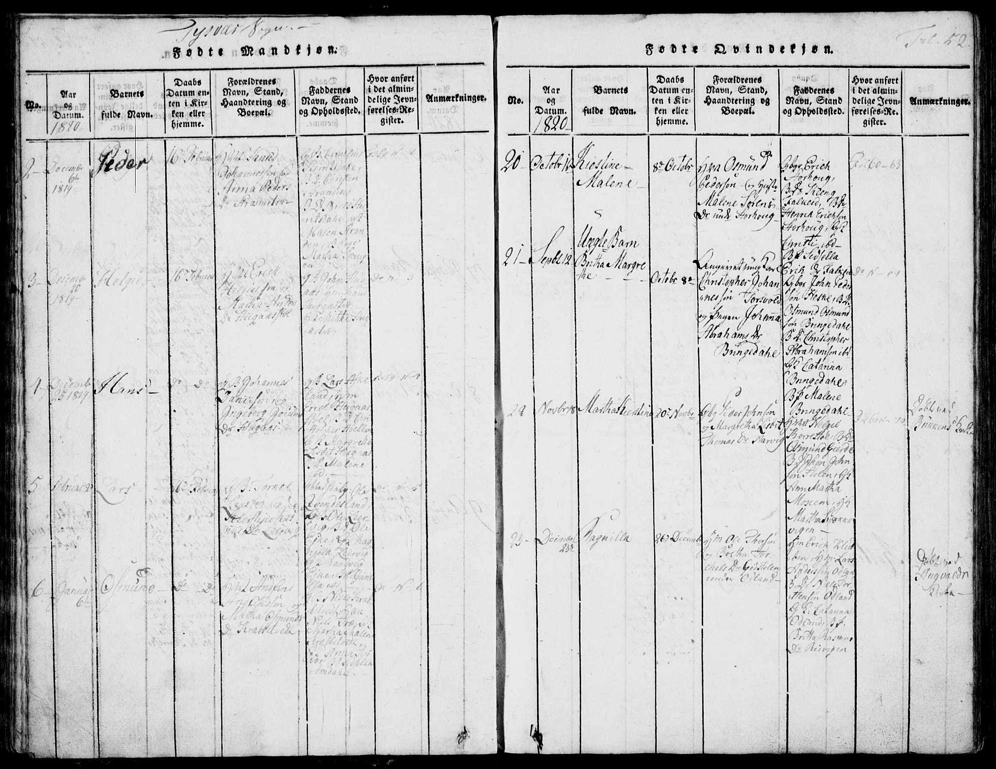 Skjold sokneprestkontor, AV/SAST-A-101847/H/Ha/Hab/L0002: Parish register (copy) no. B 2 /1, 1815-1830, p. 52