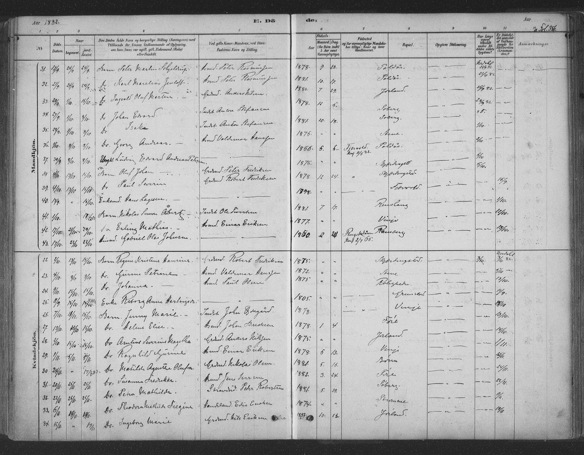 Ministerialprotokoller, klokkerbøker og fødselsregistre - Nordland, AV/SAT-A-1459/891/L1302: Parish register (official) no. 891A07, 1878-1895, p. 356