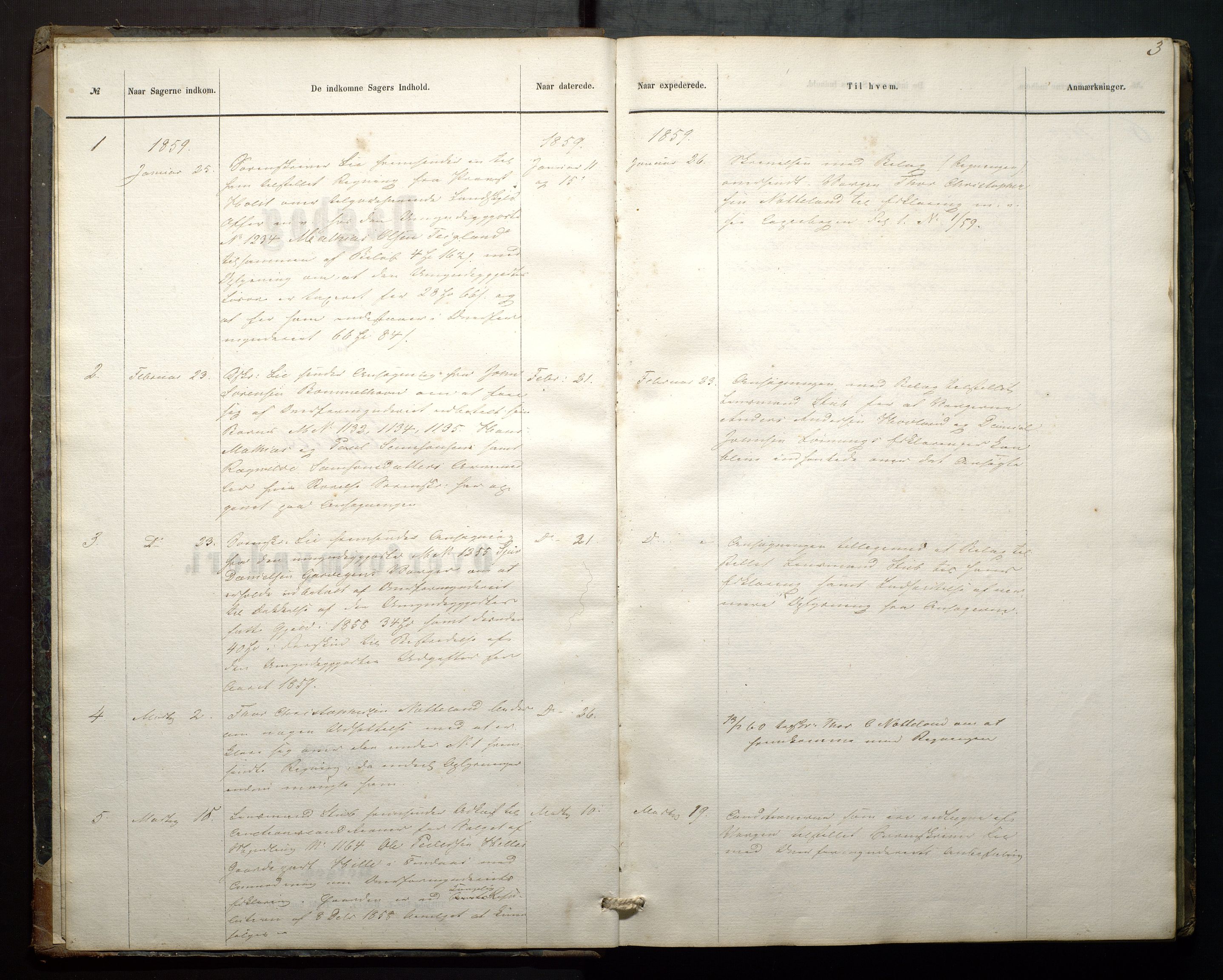 Finnaas kommune. Overformynderiet, IKAH/1218a-812/C/Ca/Caa/L0001: Postjournal for Finnås overformynderi, 1859-1888, p. 3