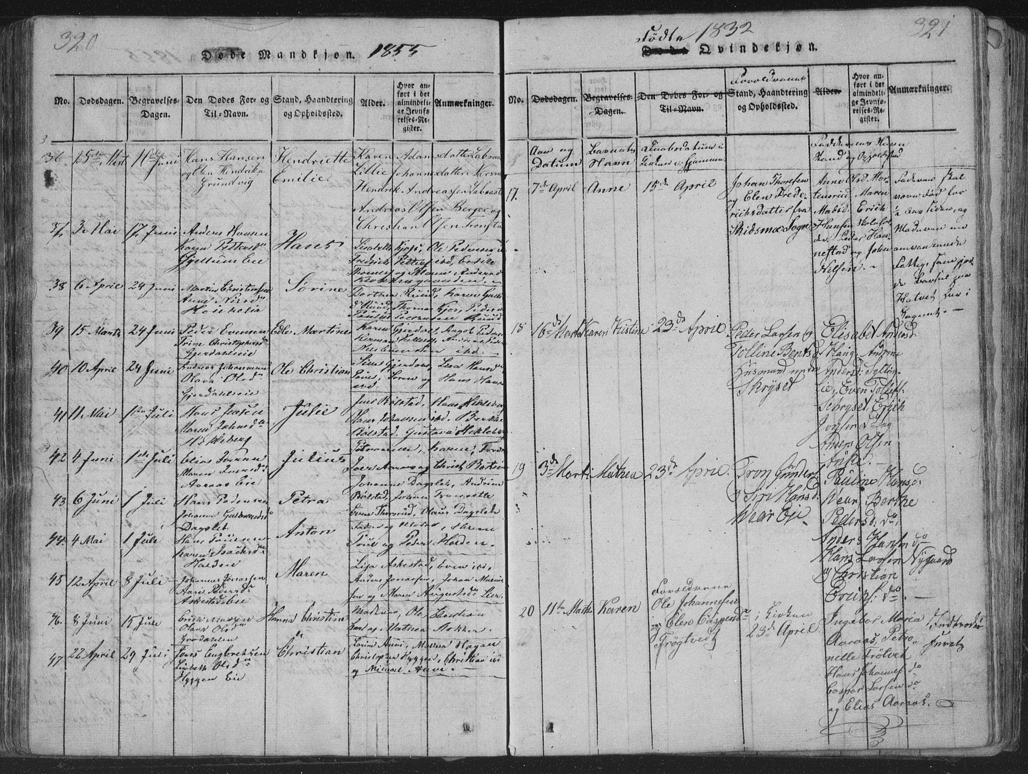 Røyken kirkebøker, AV/SAKO-A-241/G/Ga/L0003: Parish register (copy) no. 3, 1814-1856, p. 320-321