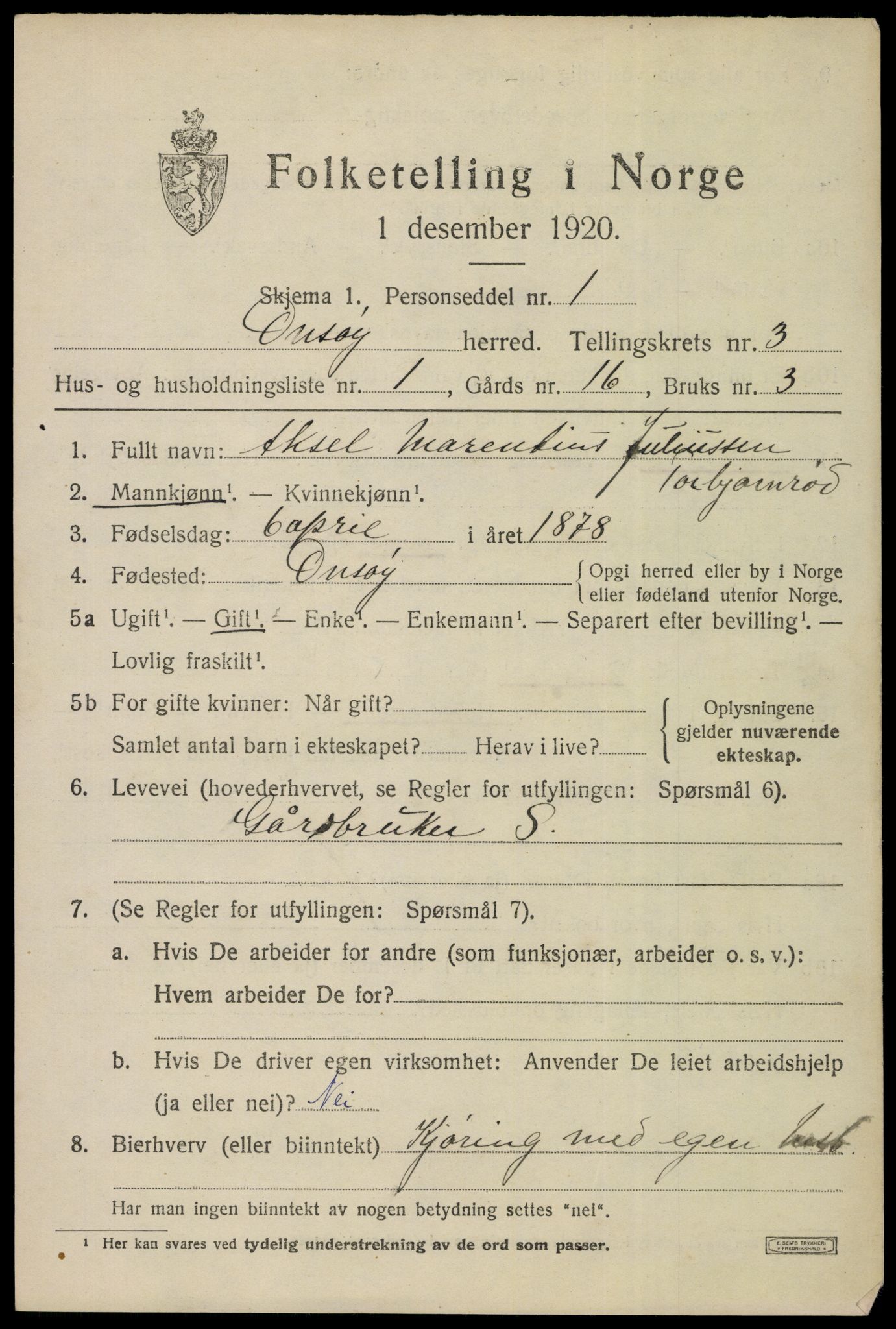 SAO, 1920 census for Onsøy, 1920, p. 4225