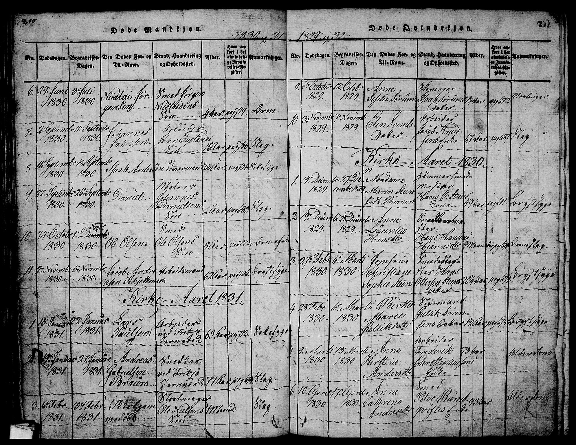 Larvik kirkebøker, AV/SAKO-A-352/G/Gb/L0001: Parish register (copy) no. II 1, 1818-1843, p. 210-211