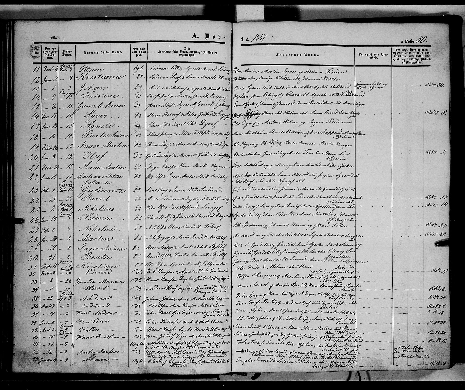 Land prestekontor, AV/SAH-PREST-120/H/Ha/Haa/L0010: Parish register (official) no. 10, 1847-1859, p. 50
